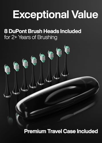 Aquasonic Black Series Ultra Whitening Toothbrush – ADA Accepted Electric Toothbrush- 8 Brush Heads & Travel Case – 40,000 VPM Electric Motor & Wireless Charging - 4 Modes w Smart Timer