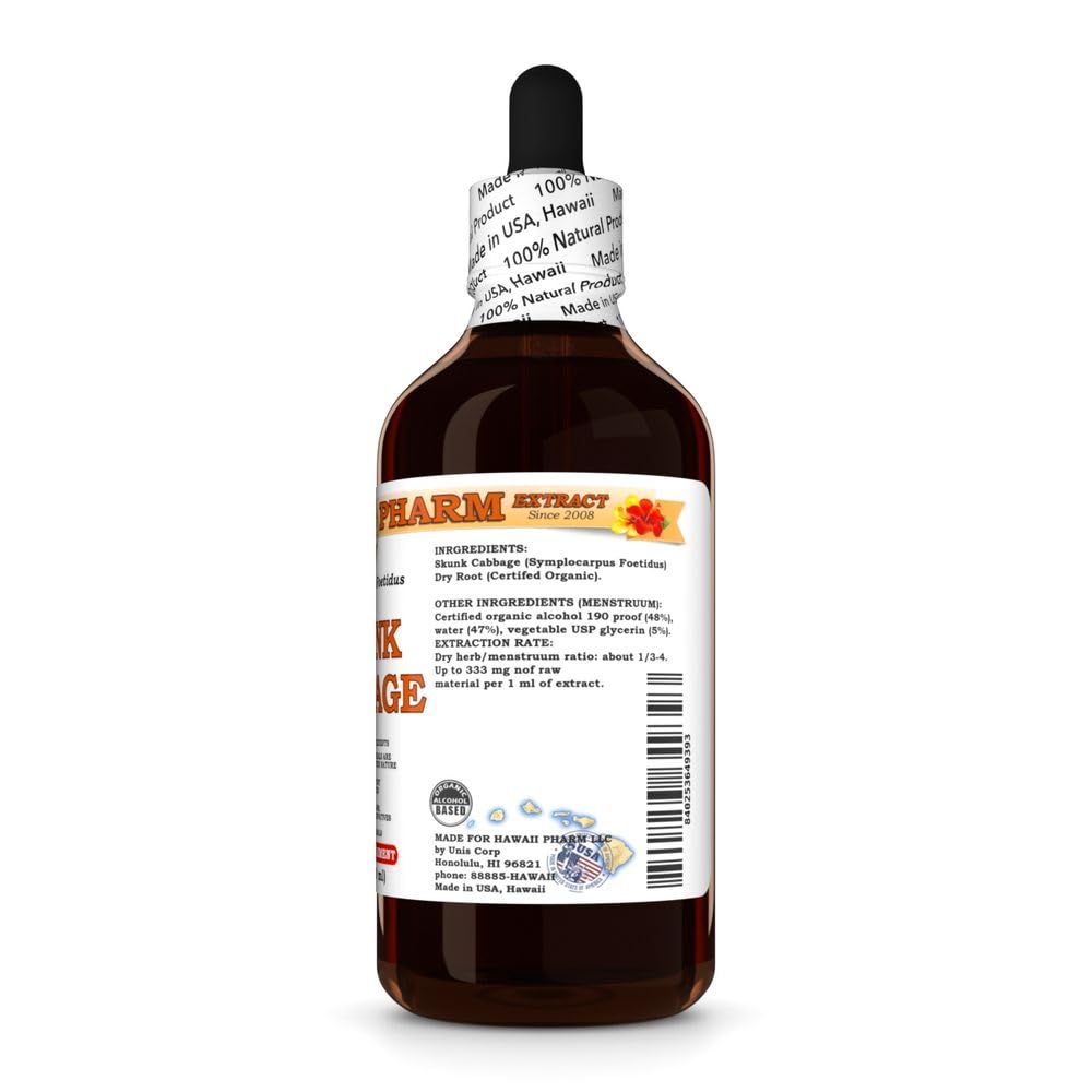 HawaiiPharm Skunk Cabbage Liquid Extract, Skunk Cabbage (Symplocarpus Foetidus) Root Powder Tincture, Herbal Supplement, Made in USA, 2 fl.oz
