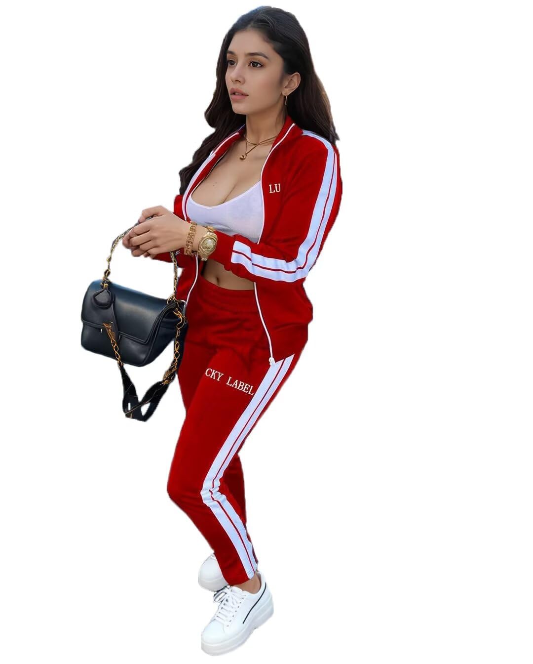 Women's 2 Piece Track Suits with Pockets,Full Zip Striped Sweatsuits Set,Jogging Sets Activewear with Jogger Pants S-XXL