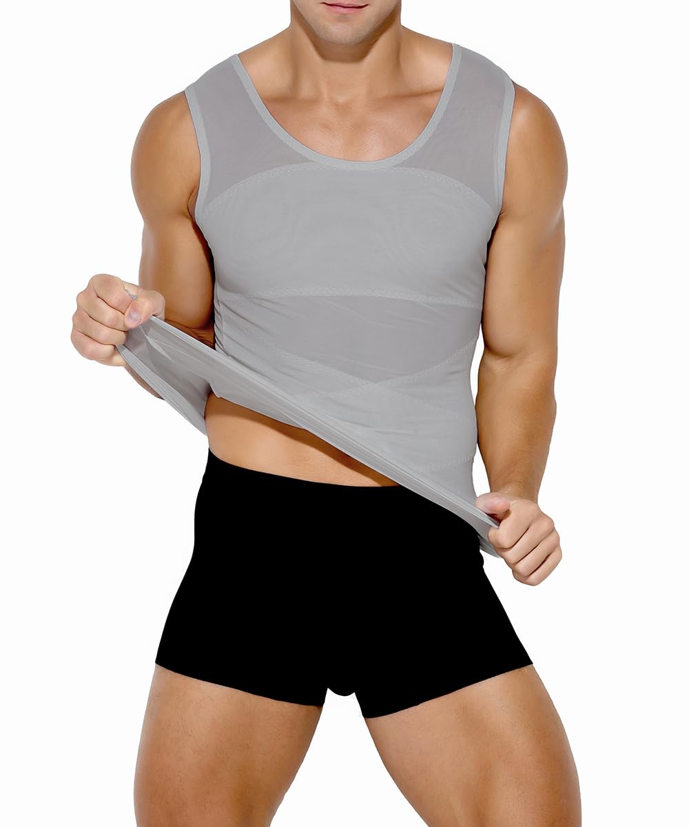 Arjen Kroos Compression Shirts for Men Breathable Mesh Slimming Tank Tops | Shapewear,Body Shaper,Fajas Para Hombres,Gynecomastia & Tummy Control,Posture Support,for Workout Gym/Dates/Formal Events