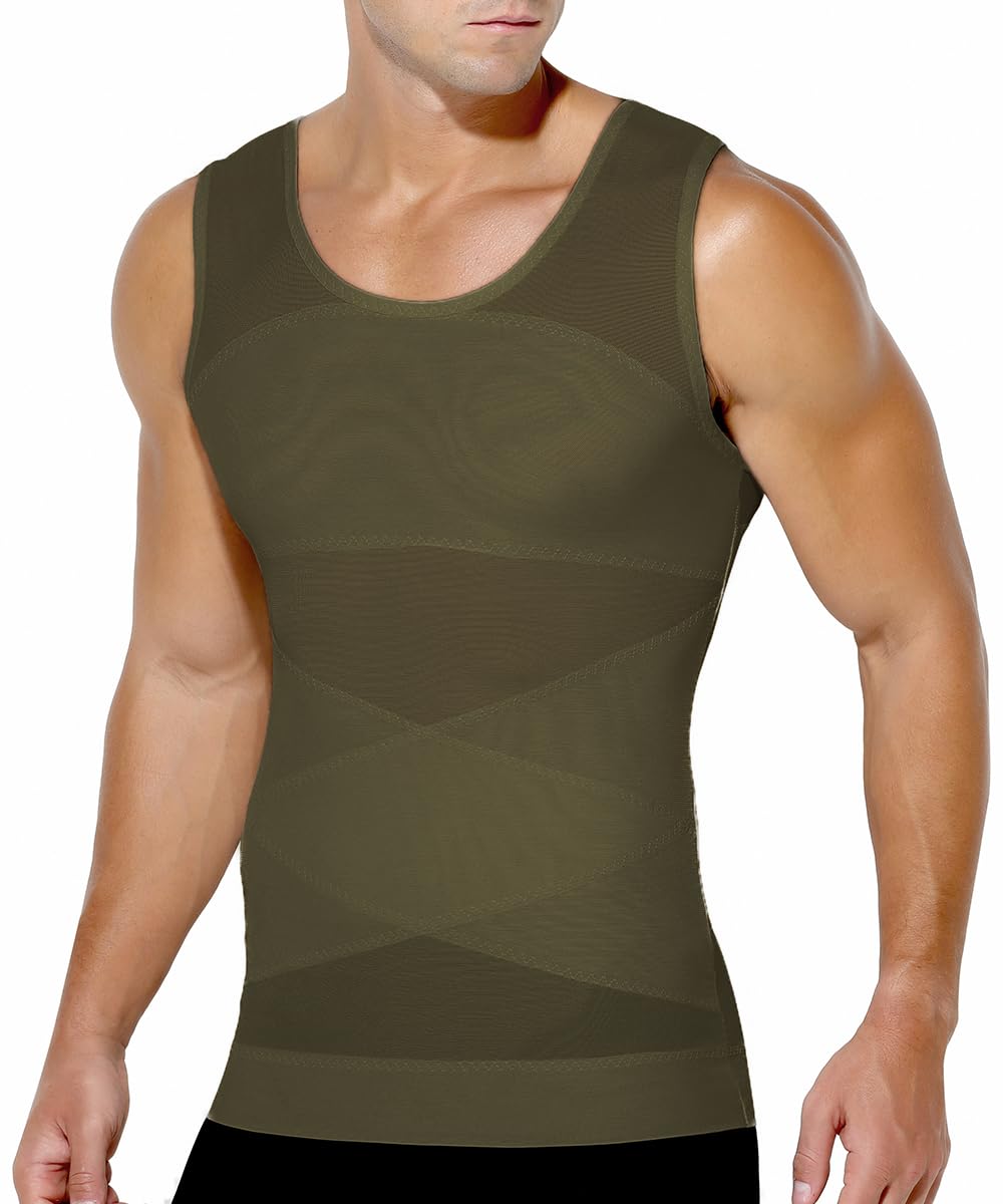 Arjen Kroos Compression Shirts for Men Breathable Mesh Slimming Tank Tops | Shapewear,Body Shaper,Fajas Para Hombres,Gynecomastia & Tummy Control,Posture Support,for Workout Gym/Dates/Formal Events