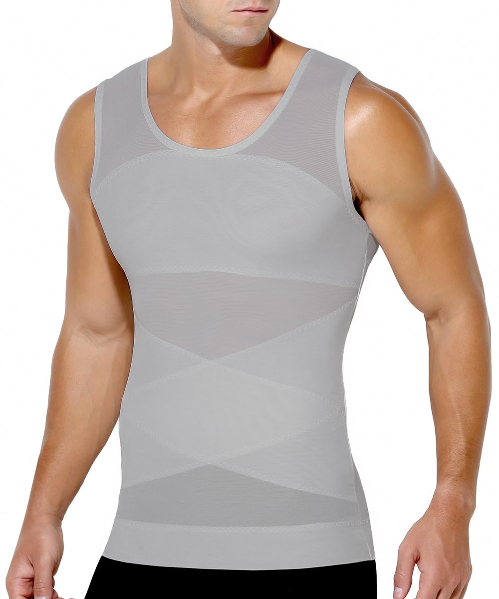 Arjen Kroos Compression Shirts for Men Breathable Mesh Slimming Tank Tops | Shapewear,Body Shaper,Fajas Para Hombres,Gynecomastia & Tummy Control,Posture Support,for Workout Gym/Dates/Formal Events