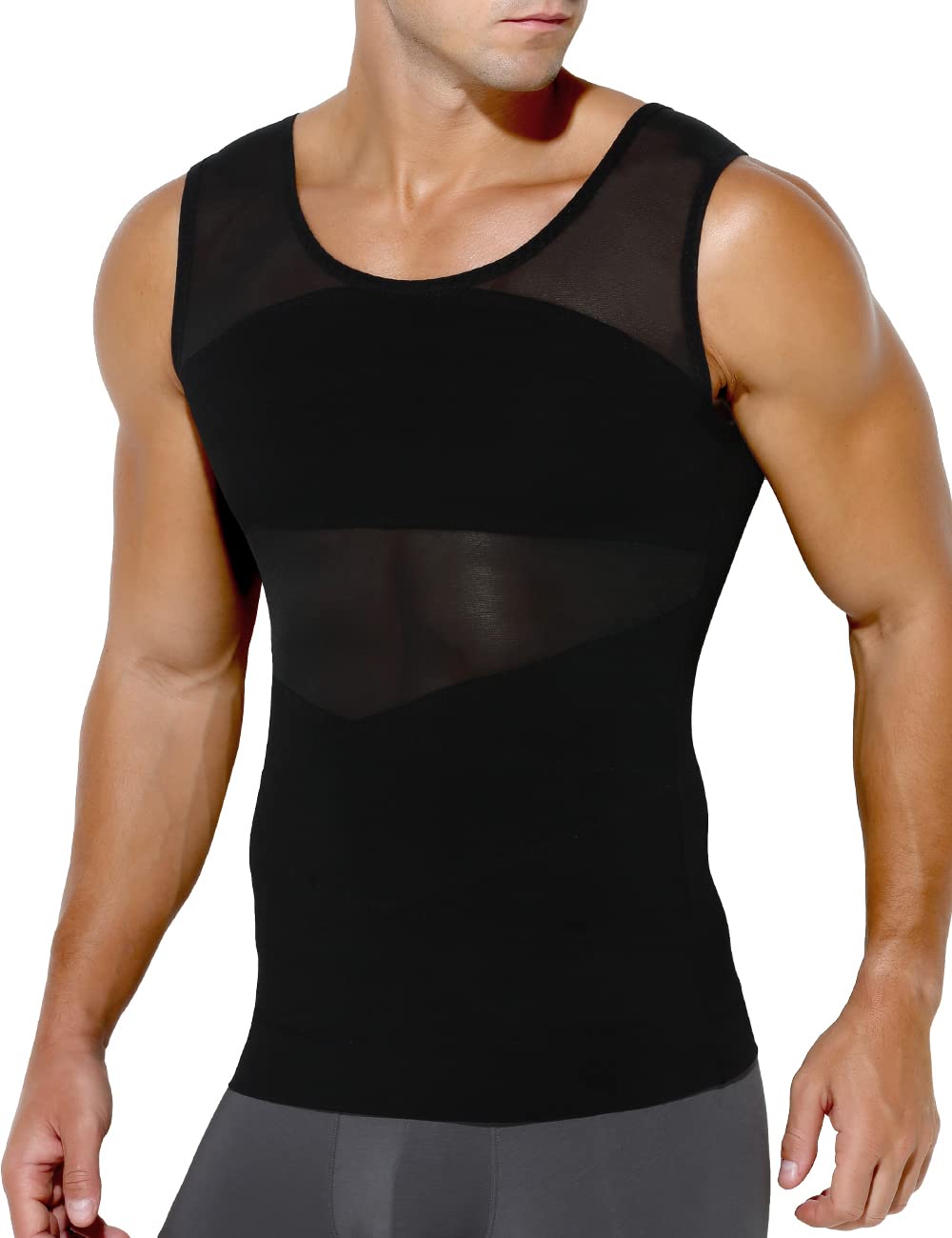 Arjen Kroos Compression Shirts for Men Breathable Mesh Slimming Tank Tops | Shapewear,Body Shaper,Fajas Para Hombres,Gynecomastia & Tummy Control,Posture Support,for Workout Gym/Dates/Formal Events