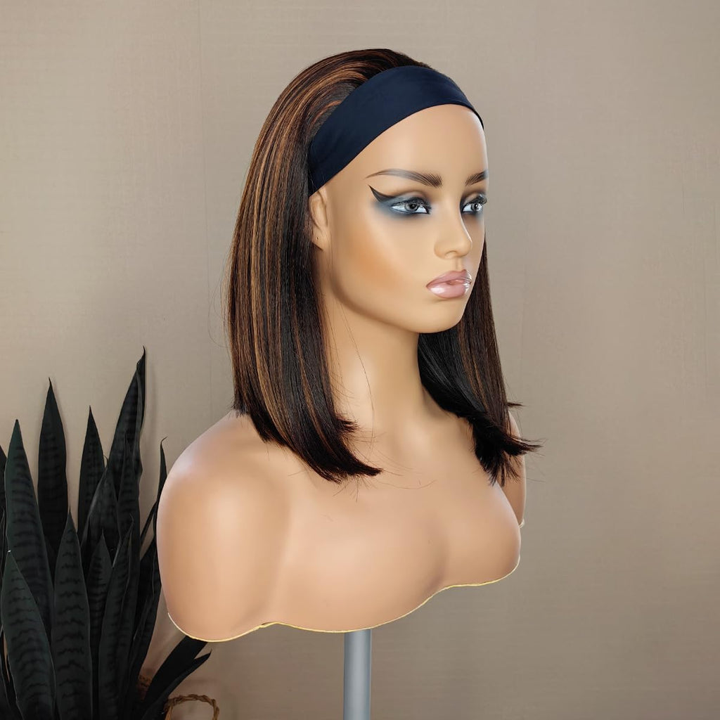 Long Wavy Headband Wig for Women Black Wigs with Brown Blonde Highlight 200% Denisty Headband Wigs Put On and Go Glueless Wig Long Synthetic Wig for Women Party Daliy Use
