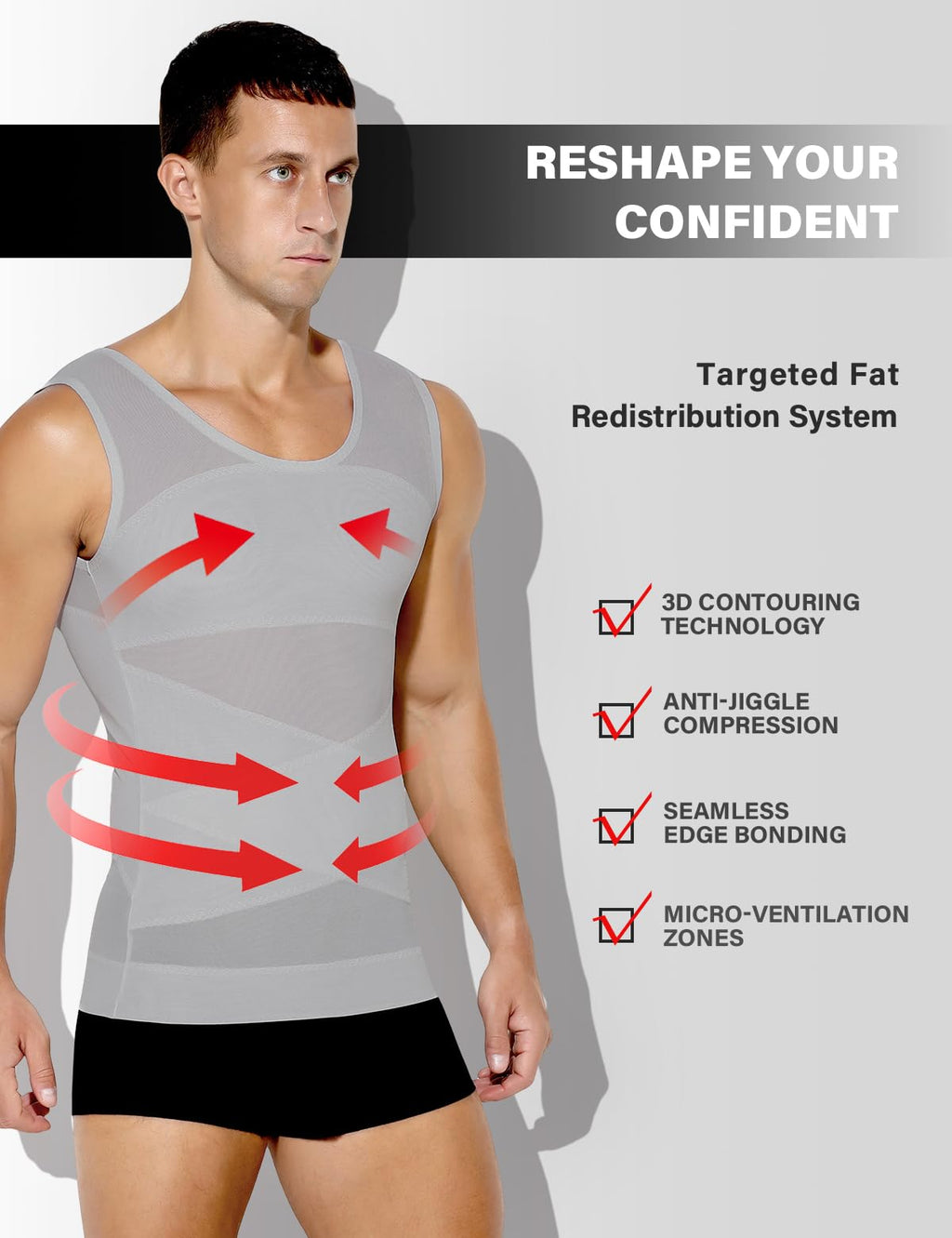 Arjen Kroos Compression Shirts for Men Breathable Mesh Slimming Tank Tops | Shapewear,Body Shaper,Fajas Para Hombres,Gynecomastia & Tummy Control,Posture Support,for Workout Gym/Dates/Formal Events
