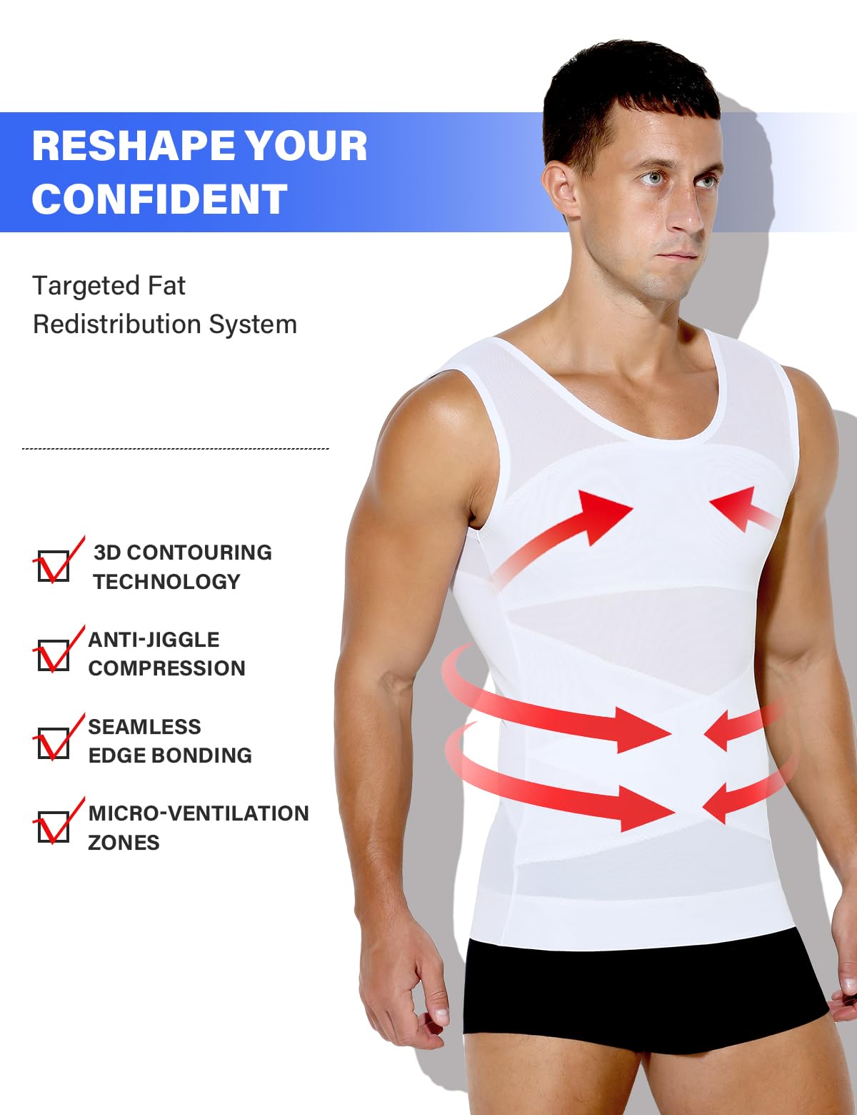 Arjen Kroos Compression Shirts for Men Breathable Mesh Slimming Tank Tops | Shapewear,Body Shaper,Fajas Para Hombres,Gynecomastia & Tummy Control,Posture Support,for Workout Gym/Dates/Formal Events