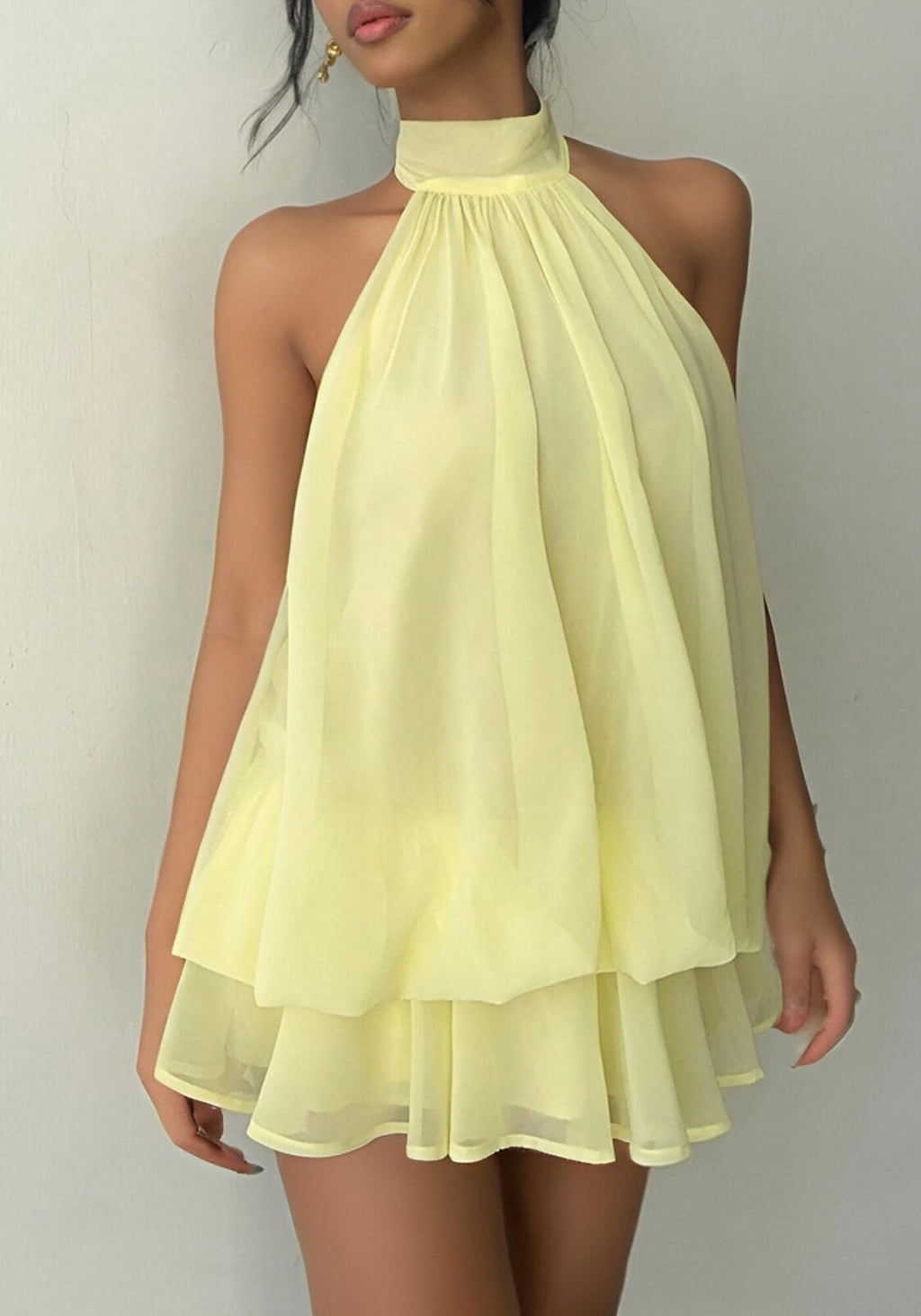SHINFY Women Chiffon Halter Cocktail Dresses for Wedding Guest Ruffle Mini Beach Vacation Birthday Dresses