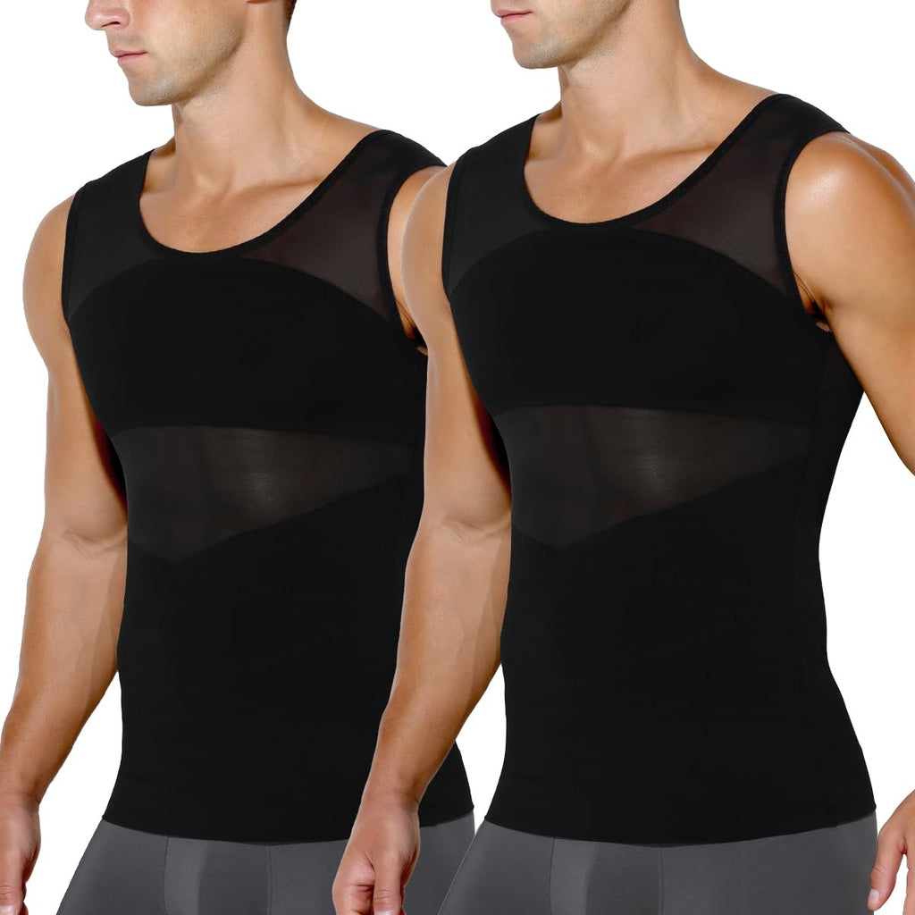 Arjen Kroos Compression Shirts for Men Breathable Mesh Slimming Tank Tops | Shapewear,Body Shaper,Fajas Para Hombres,Gynecomastia & Tummy Control,Posture Support,for Workout Gym/Dates/Formal Events