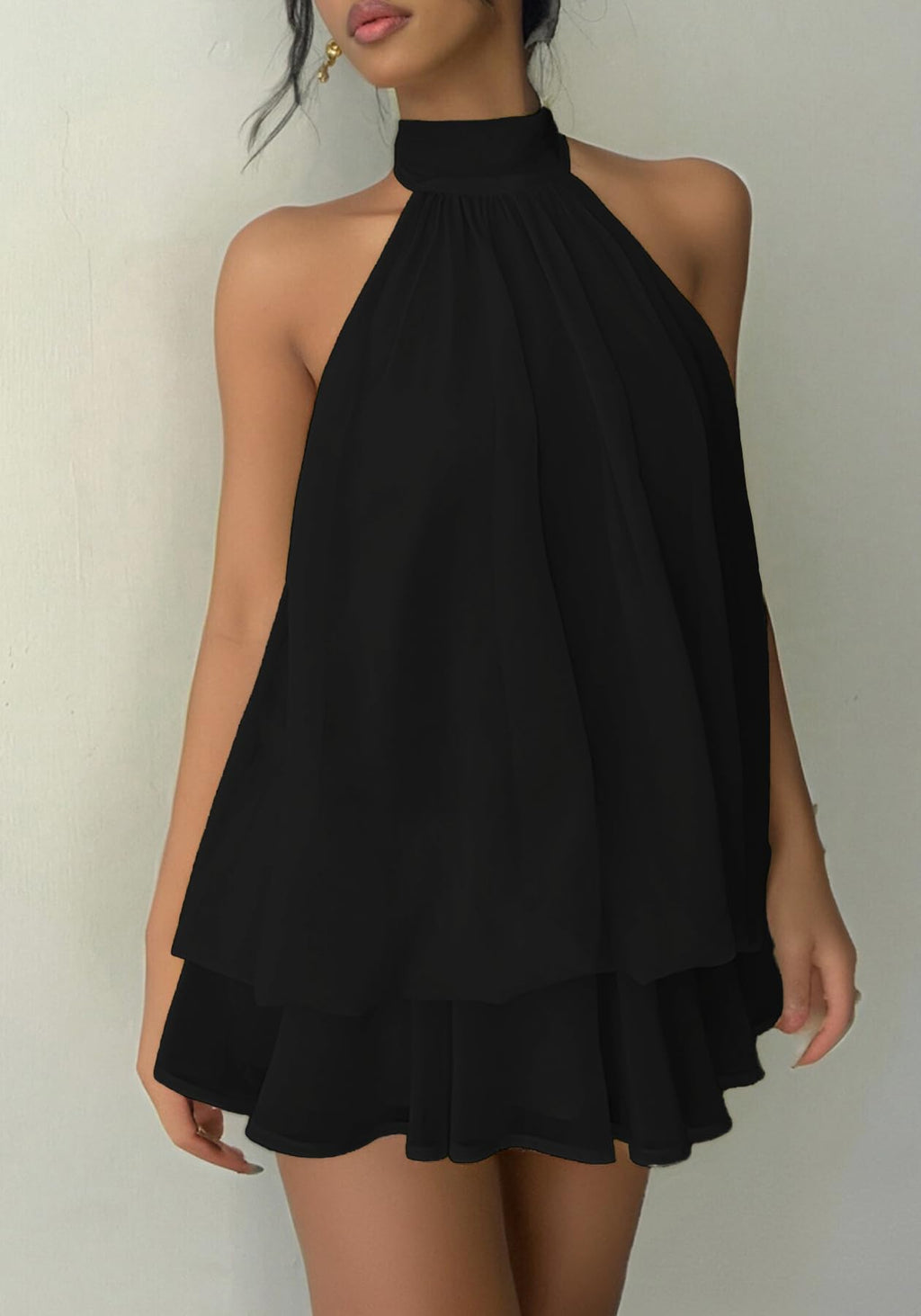SHINFY Women Chiffon Halter Cocktail Dresses for Wedding Guest Ruffle Mini Beach Vacation Birthday Dresses