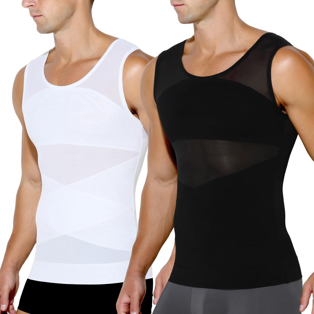 Arjen Kroos Compression Shirts for Men Breathable Mesh Slimming Tank Tops | Shapewear,Body Shaper,Fajas Para Hombres,Gynecomastia & Tummy Control,Posture Support,for Workout Gym/Dates/Formal Events