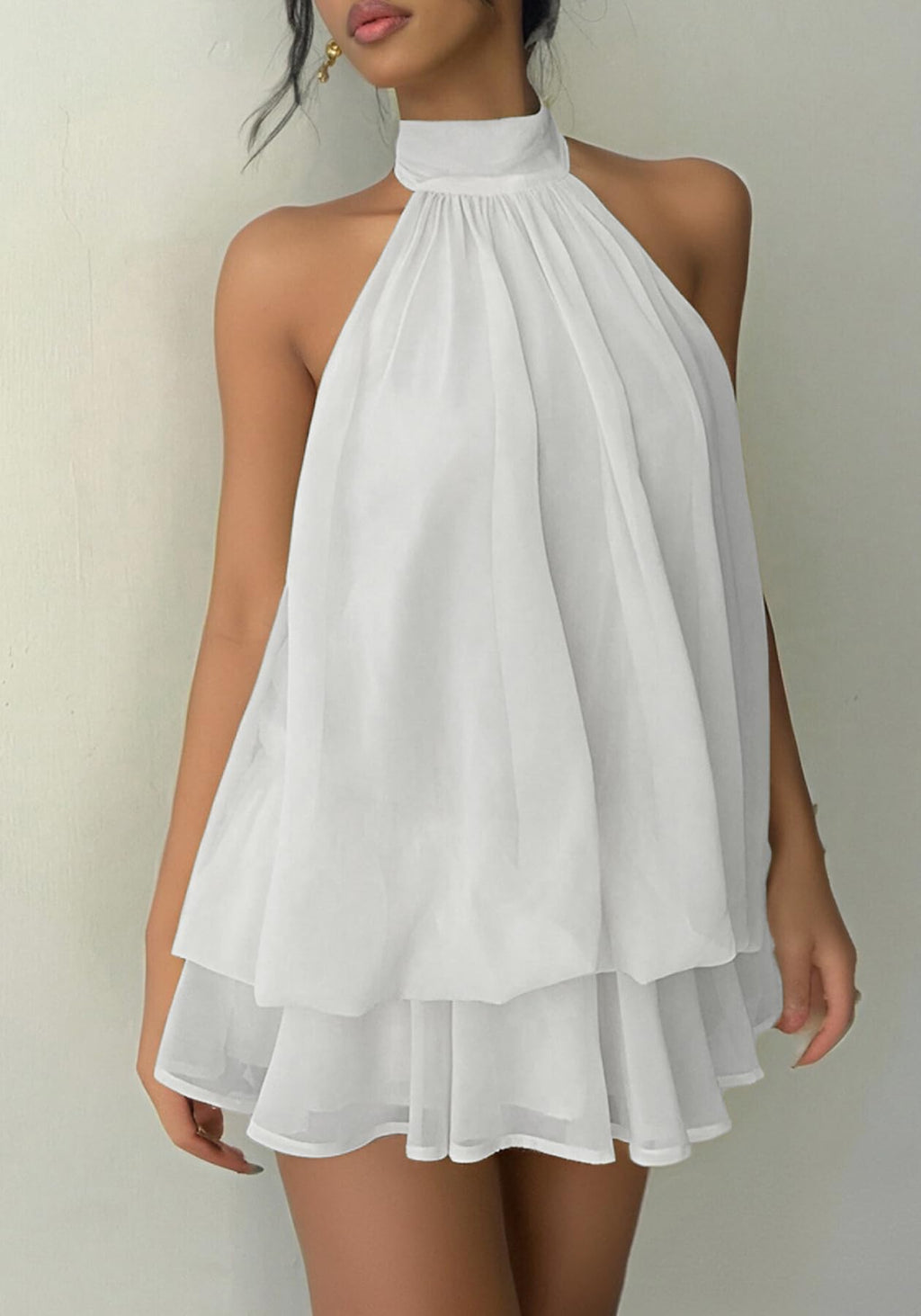 SHINFY Women Chiffon Halter Cocktail Dresses for Wedding Guest Ruffle Mini Beach Vacation Birthday Dresses