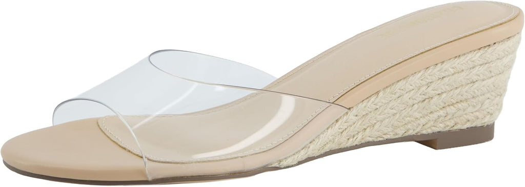 CUSHIONAIRE Brit Dress Wedge Sandals for Women, Clear Slip-On Espadrille Heels with Soft Memory Foam Comfort