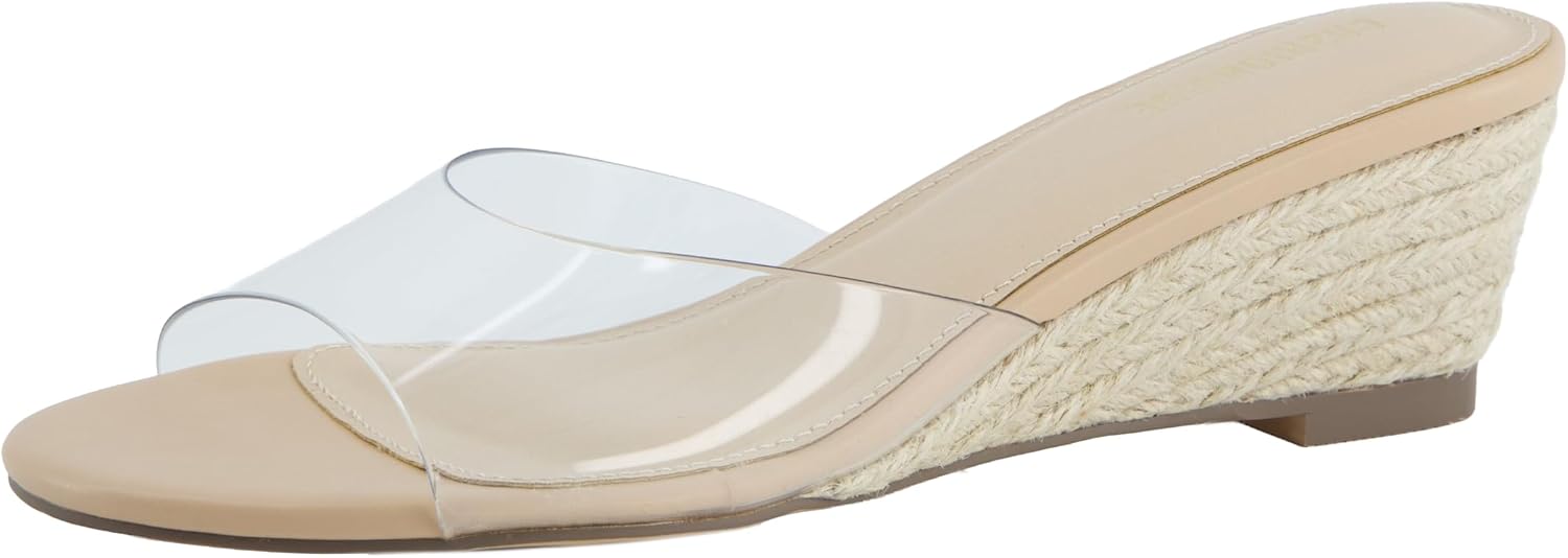 CUSHIONAIRE Brit Dress Wedge Sandals for Women, Clear Slip-On Espadrille Heels with Soft Memory Foam Comfort