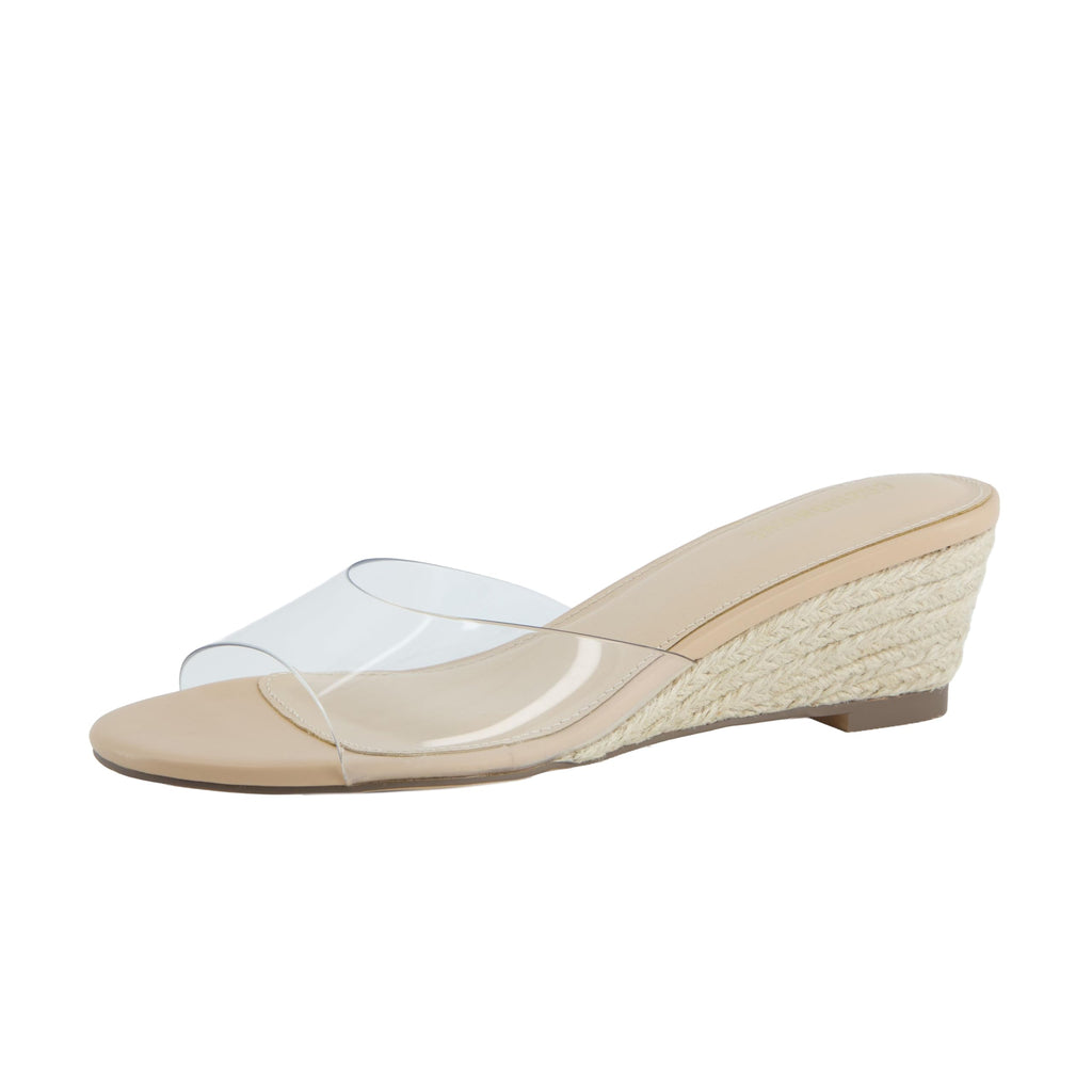 CUSHIONAIRE Brit Dress Wedge Sandals for Women, Clear Slip-On Espadrille Heels with Soft Memory Foam Comfort