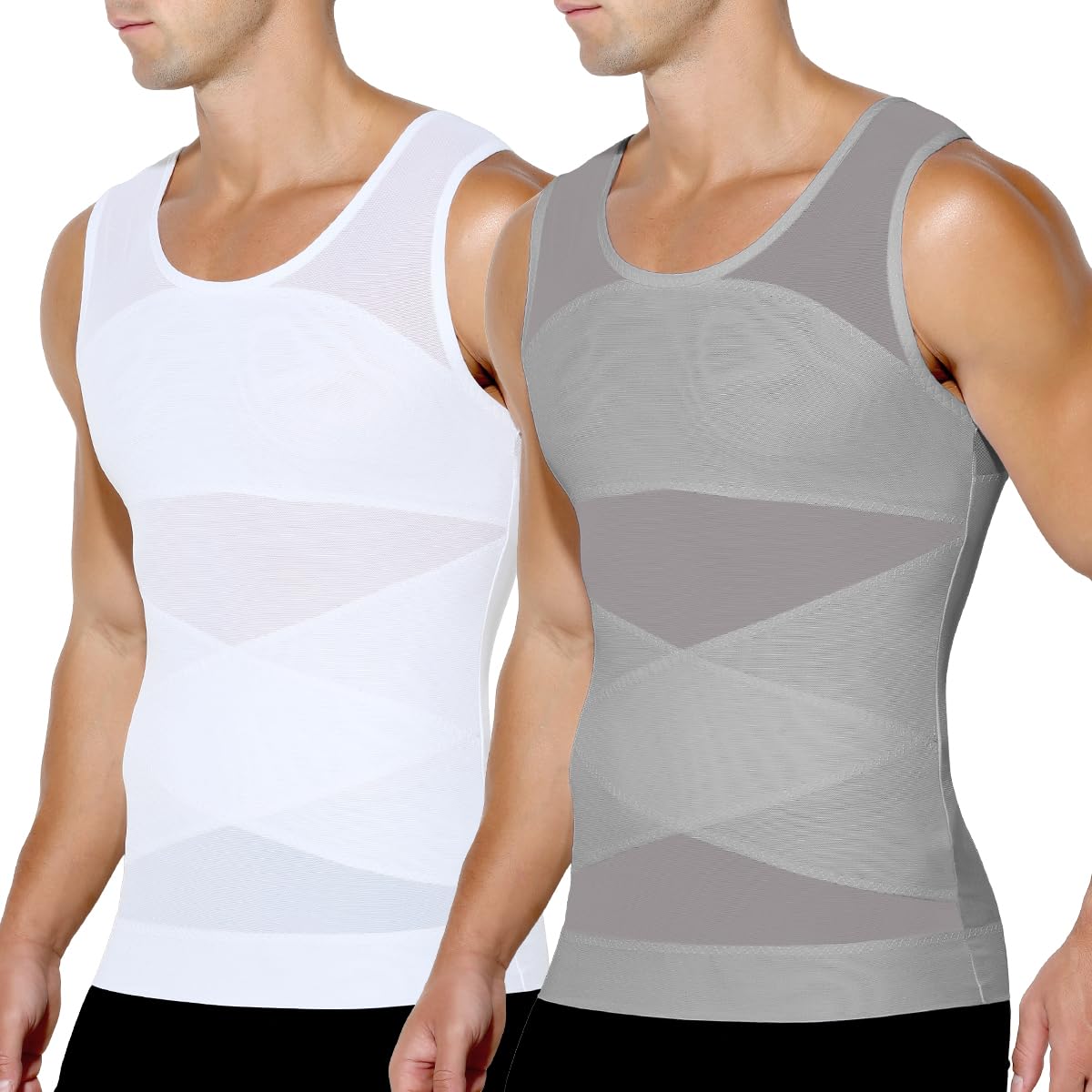 Arjen Kroos Compression Shirts for Men Breathable Mesh Slimming Tank Tops | Shapewear,Body Shaper,Fajas Para Hombres,Gynecomastia & Tummy Control,Posture Support,for Workout Gym/Dates/Formal Events