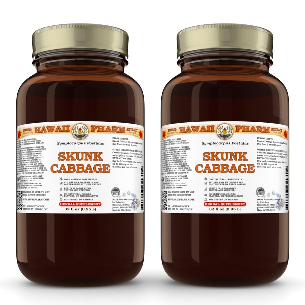 HawaiiPharm Skunk Cabbage Liquid Extract, Skunk Cabbage (Symplocarpus Foetidus) Root Powder Tincture, Herbal Supplement, Made in USA, 2 fl.oz