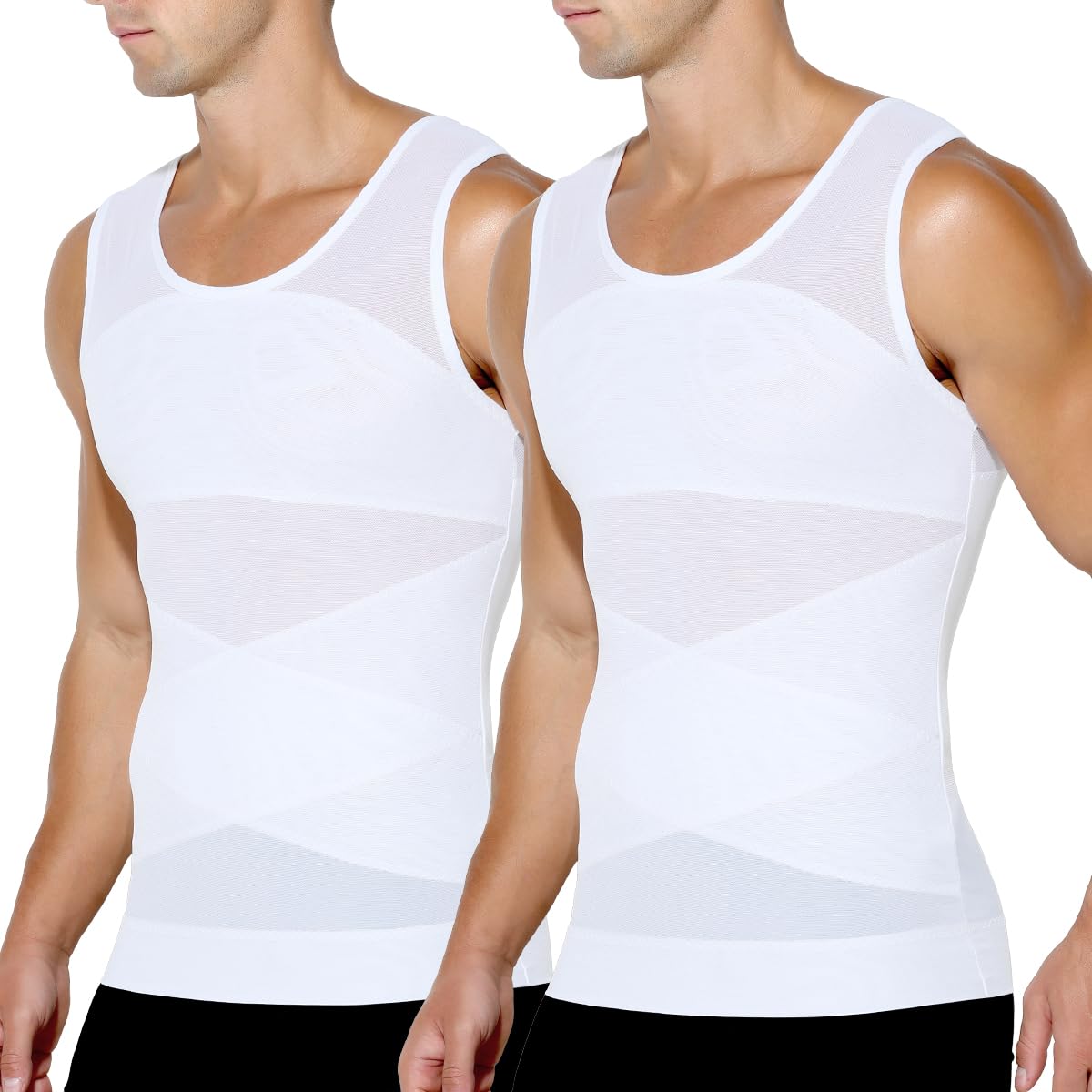 Arjen Kroos Compression Shirts for Men Breathable Mesh Slimming Tank Tops | Shapewear,Body Shaper,Fajas Para Hombres,Gynecomastia & Tummy Control,Posture Support,for Workout Gym/Dates/Formal Events