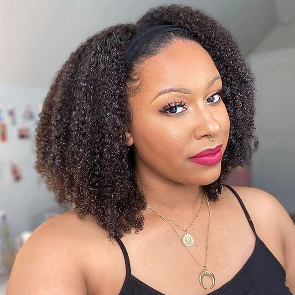 ISEE Half Wig Human Hair Glueless Wigs Upgrade 3 IN 1 Half Wig With Drawstring Seamless Clip Ins Flip Over Kinky Curly Human Hair No Glue No Lace For Women 180% Density 22 Inch