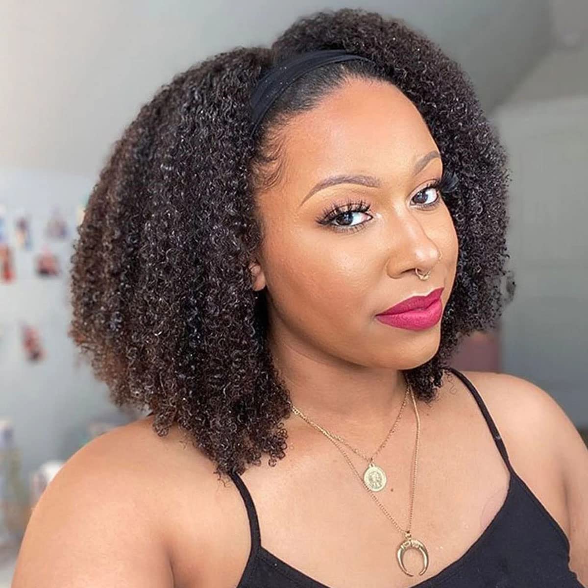 ISEE Half Wig Human Hair Glueless Wigs Upgrade 3 IN 1 Half Wig With Drawstring Seamless Clip Ins Flip Over Kinky Curly Human Hair No Glue No Lace For Women 180% Density 22 Inch