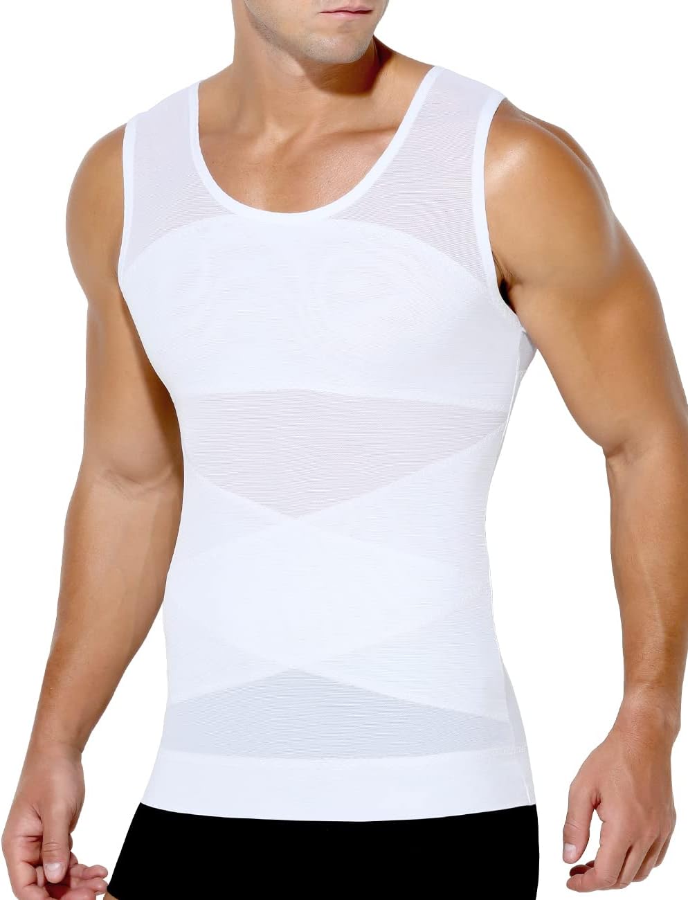Arjen Kroos Compression Shirts for Men Breathable Mesh Slimming Tank Tops | Shapewear,Body Shaper,Fajas Para Hombres,Gynecomastia & Tummy Control,Posture Support,for Workout Gym/Dates/Formal Events