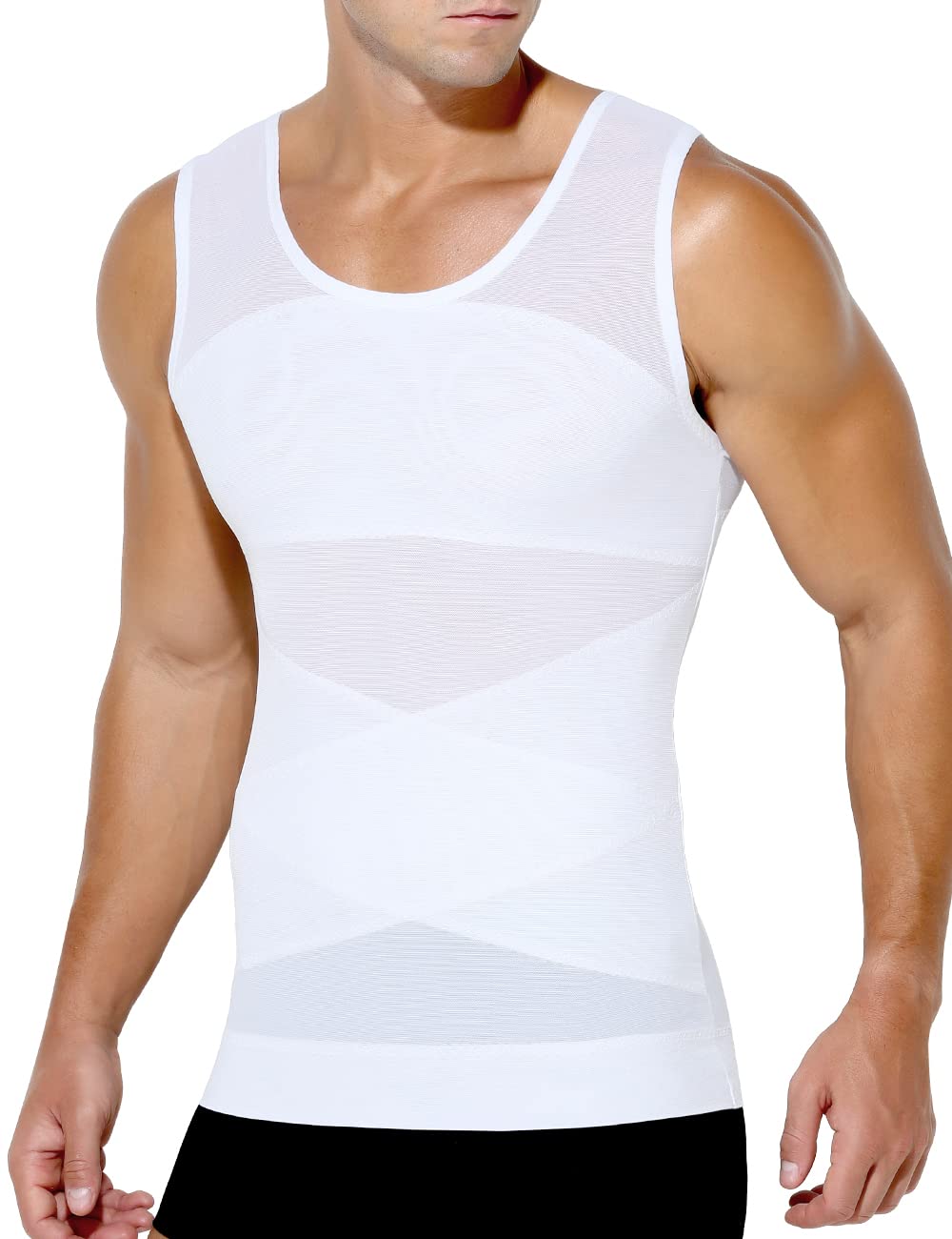 Arjen Kroos Compression Shirts for Men Breathable Mesh Slimming Tank Tops | Shapewear,Body Shaper,Fajas Para Hombres,Gynecomastia & Tummy Control,Posture Support,for Workout Gym/Dates/Formal Events
