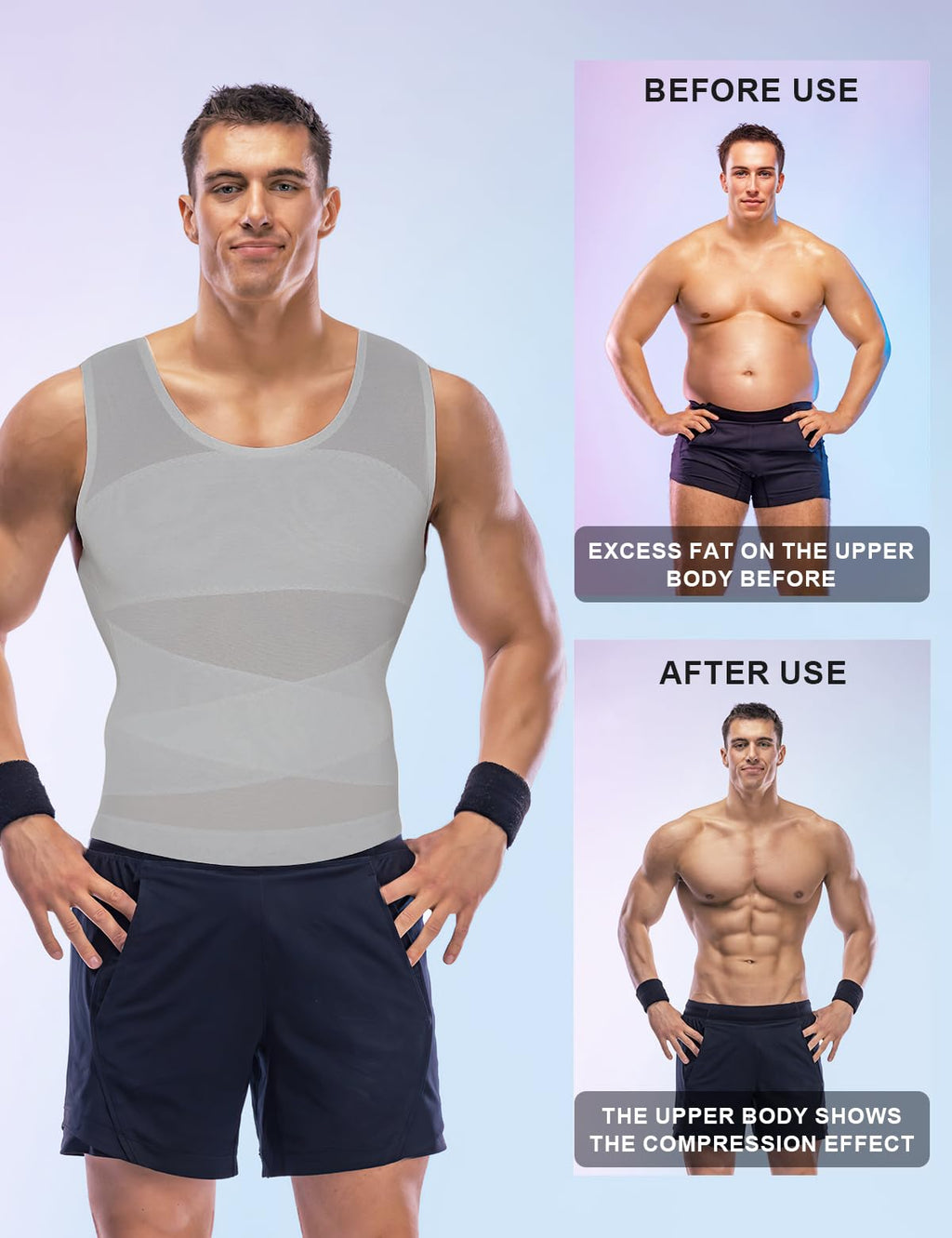 Arjen Kroos Compression Shirts for Men Breathable Mesh Slimming Tank Tops | Shapewear,Body Shaper,Fajas Para Hombres,Gynecomastia & Tummy Control,Posture Support,for Workout Gym/Dates/Formal Events