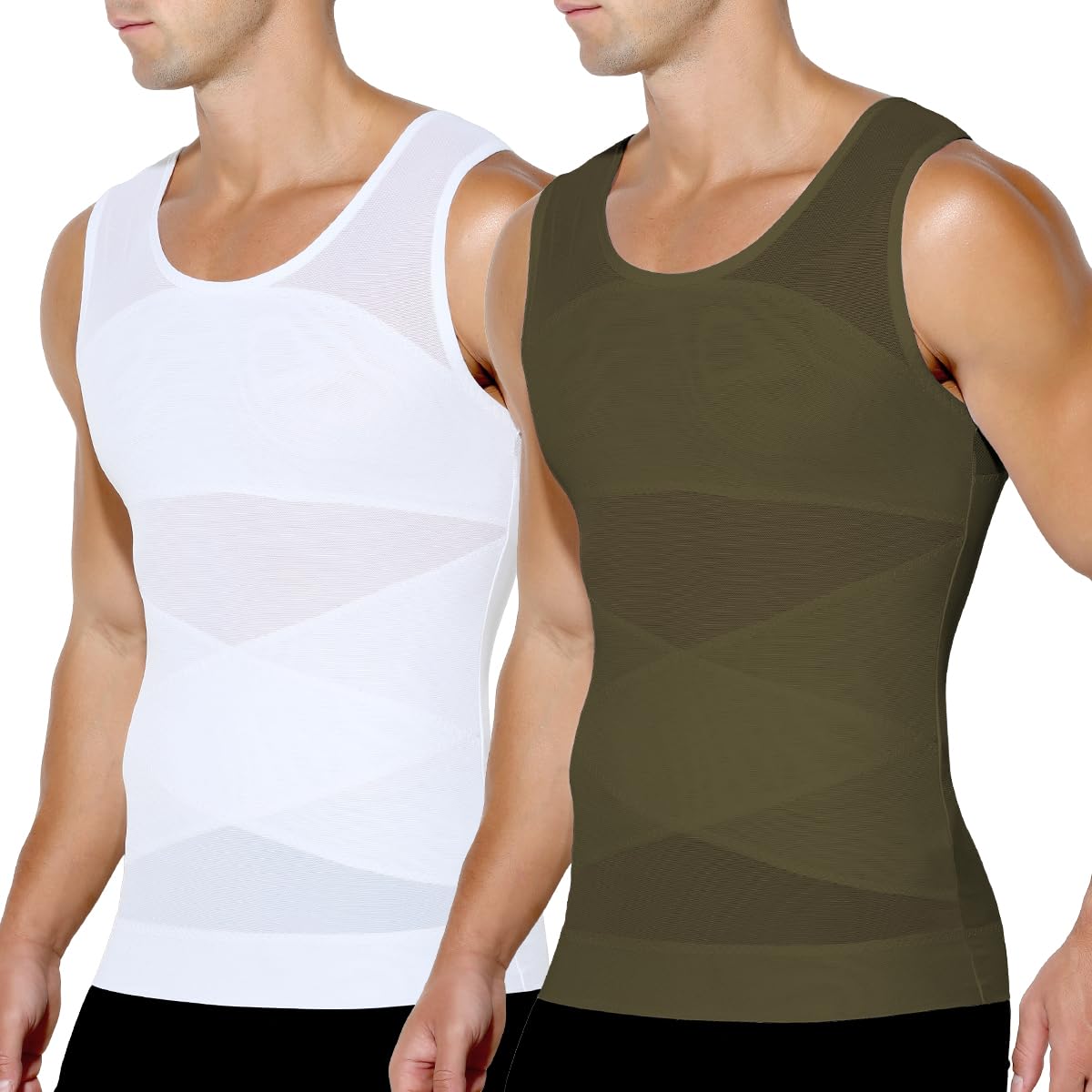 Arjen Kroos Compression Shirts for Men Breathable Mesh Slimming Tank Tops | Shapewear,Body Shaper,Fajas Para Hombres,Gynecomastia & Tummy Control,Posture Support,for Workout Gym/Dates/Formal Events