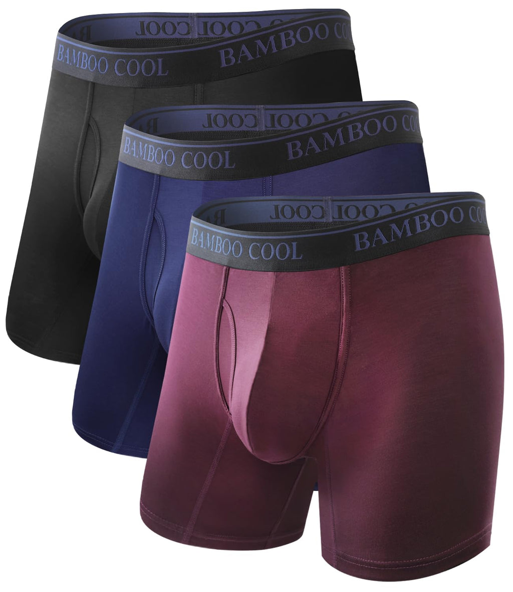 BAMBOO COOL Men's Ultra Breathable Underwear,No Riding Up Boxer Briefs with ComfortFlexible Waistband,Multipack