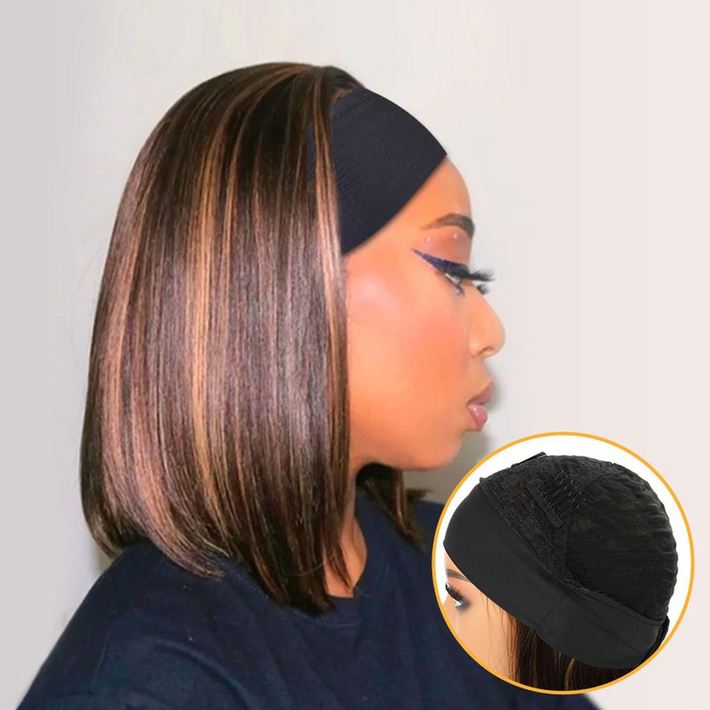 Long Wavy Headband Wig for Women Black Wigs with Brown Blonde Highlight 200% Denisty Headband Wigs Put On and Go Glueless Wig Long Synthetic Wig for Women Party Daliy Use