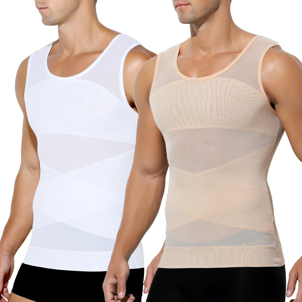 Arjen Kroos Compression Shirts for Men Breathable Mesh Slimming Tank Tops | Shapewear,Body Shaper,Fajas Para Hombres,Gynecomastia & Tummy Control,Posture Support,for Workout Gym/Dates/Formal Events