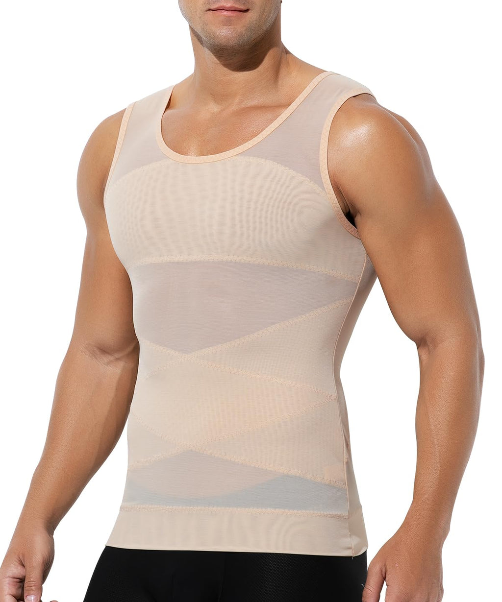 Arjen Kroos Compression Shirts for Men Breathable Mesh Slimming Tank Tops | Shapewear,Body Shaper,Fajas Para Hombres,Gynecomastia & Tummy Control,Posture Support,for Workout Gym/Dates/Formal Events