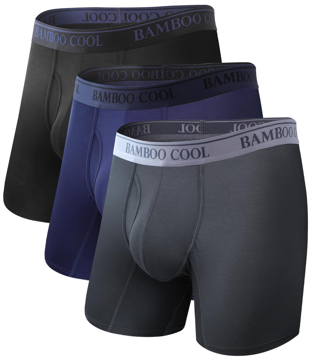 BAMBOO COOL Men's Ultra Breathable Underwear,No Riding Up Boxer Briefs with ComfortFlexible Waistband,Multipack