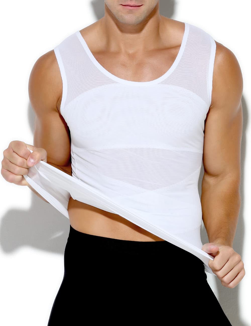 Arjen Kroos Compression Shirts for Men Breathable Mesh Slimming Tank Tops | Shapewear,Body Shaper,Fajas Para Hombres,Gynecomastia & Tummy Control,Posture Support,for Workout Gym/Dates/Formal Events