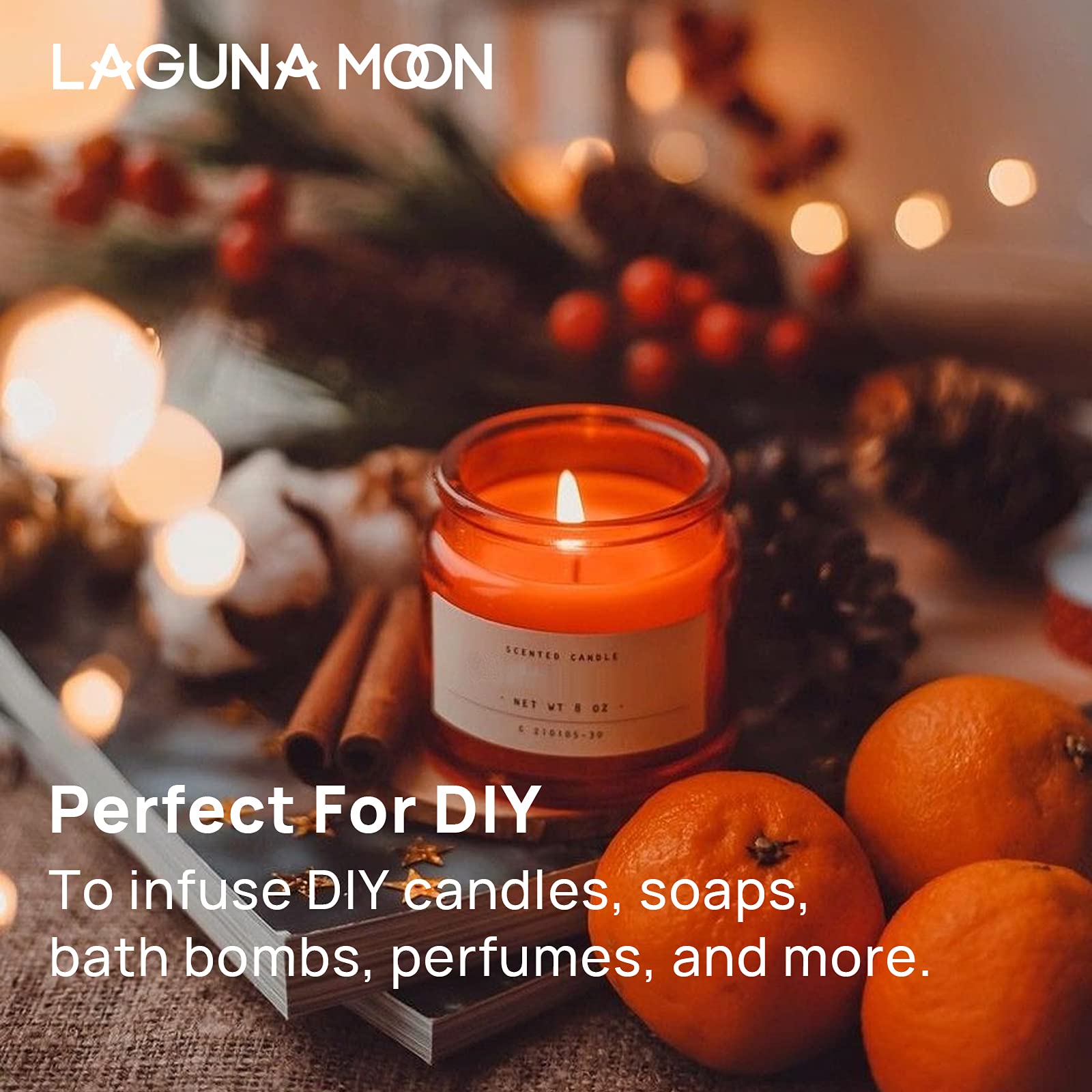 Lagunamoon Essential Oils Aromatherapy Set - 6 Oils for Diffusers, Home Care, Candle Making Scents, Fragrance, Humidifiers, Gifts - Peppermint, Tea Tree, Lavender, Eucalyptus, Orange (10mL)