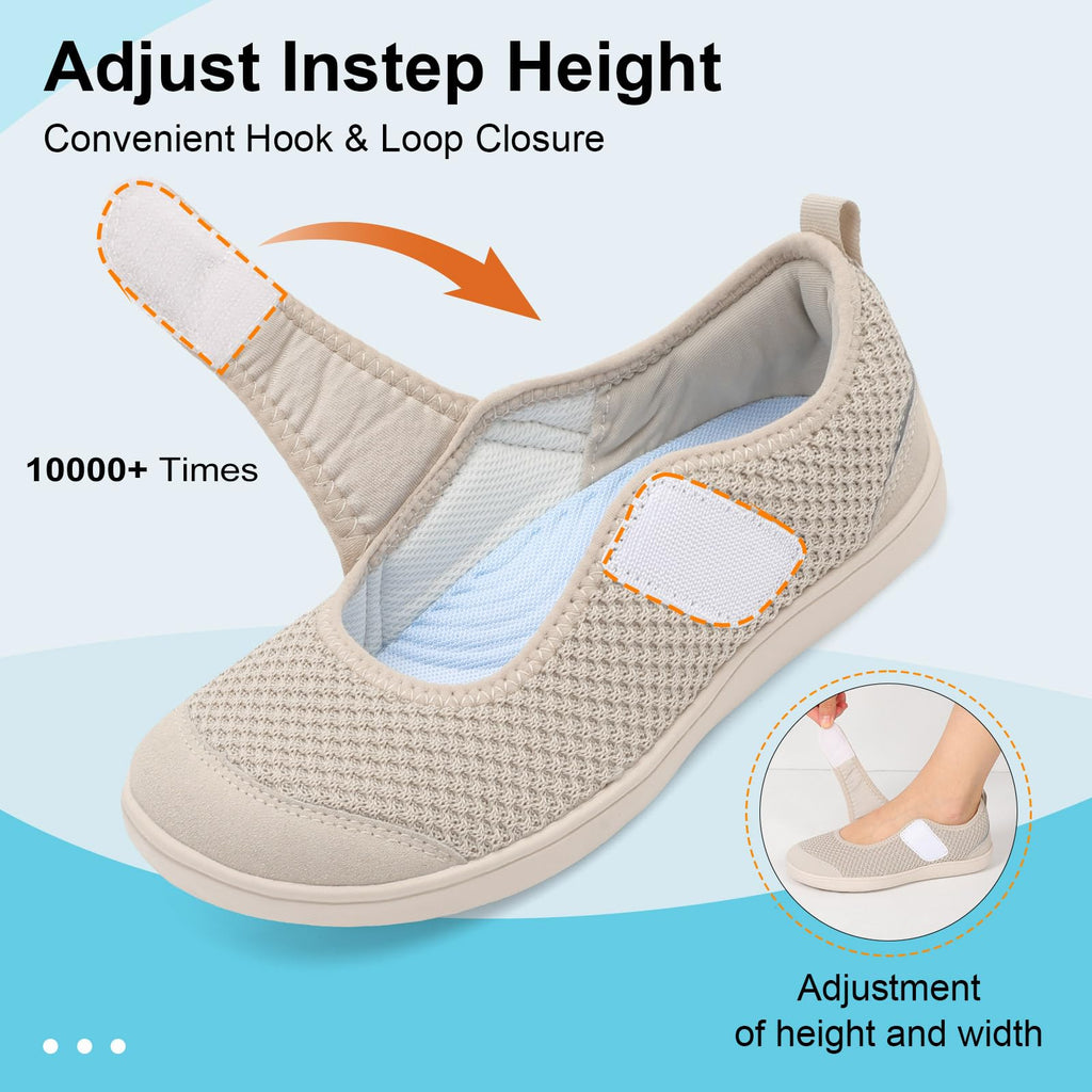 BARERUN Womens Barefoot Walking Shoes Adjustable Wide Diabetic Shoes Breathable Zero Drop Sneakers for Wide Width Arthritis Edema Feet Nursing Shoe Indoor Outdoor