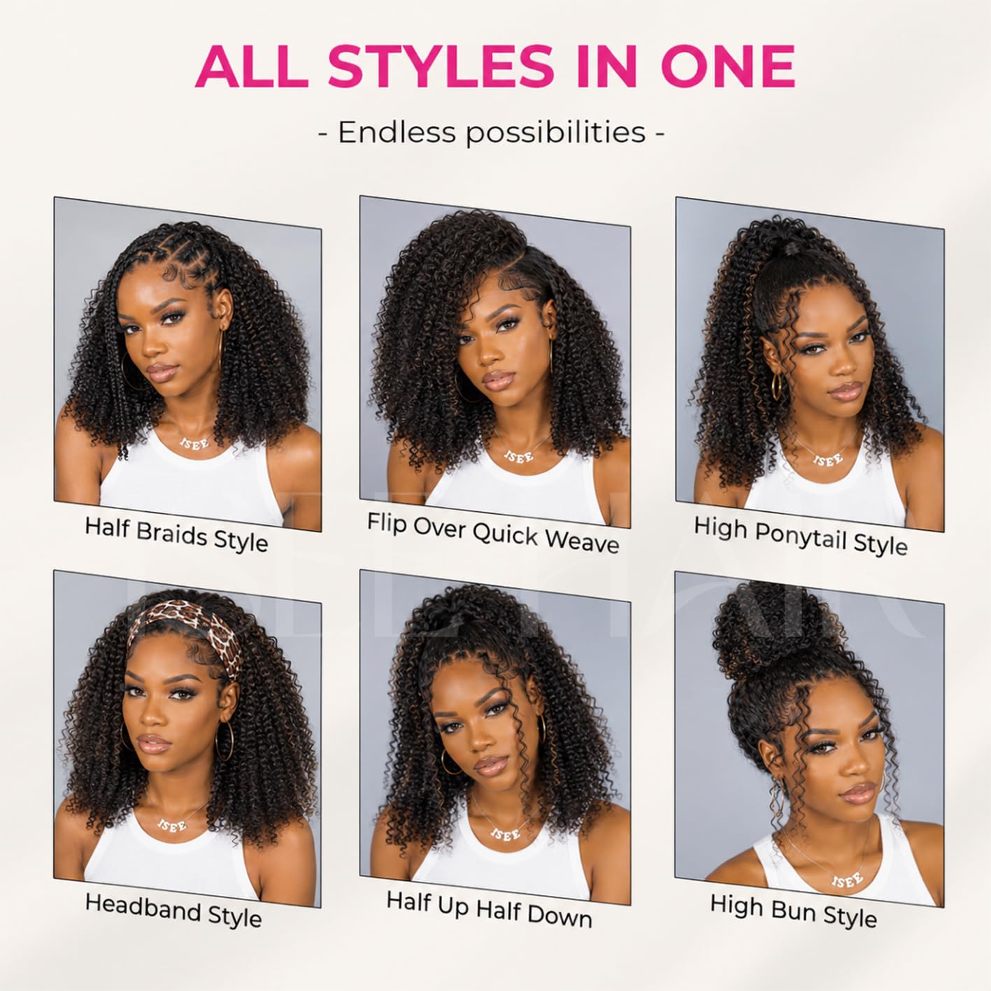 ISEE Half Wig Human Hair Glueless Wigs Upgrade 3 IN 1 Half Wig With Drawstring Seamless Clip Ins Flip Over Kinky Curly Human Hair No Glue No Lace For Women 180% Density 22 Inch