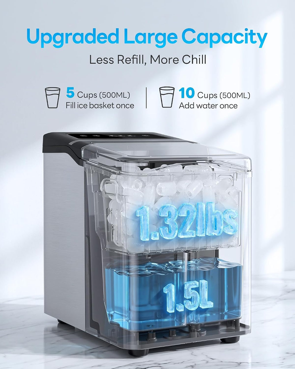 Ice Makers Countertop, 26.5Lbs/24H Ice Machine with 2 Sizes Bullet Ice, 9 Ice Cubes Release in 6 Mins, Self-Cleaning Portable Ice Maker with Ice Scoop and Basket for Home Kitchen Office Bar RV