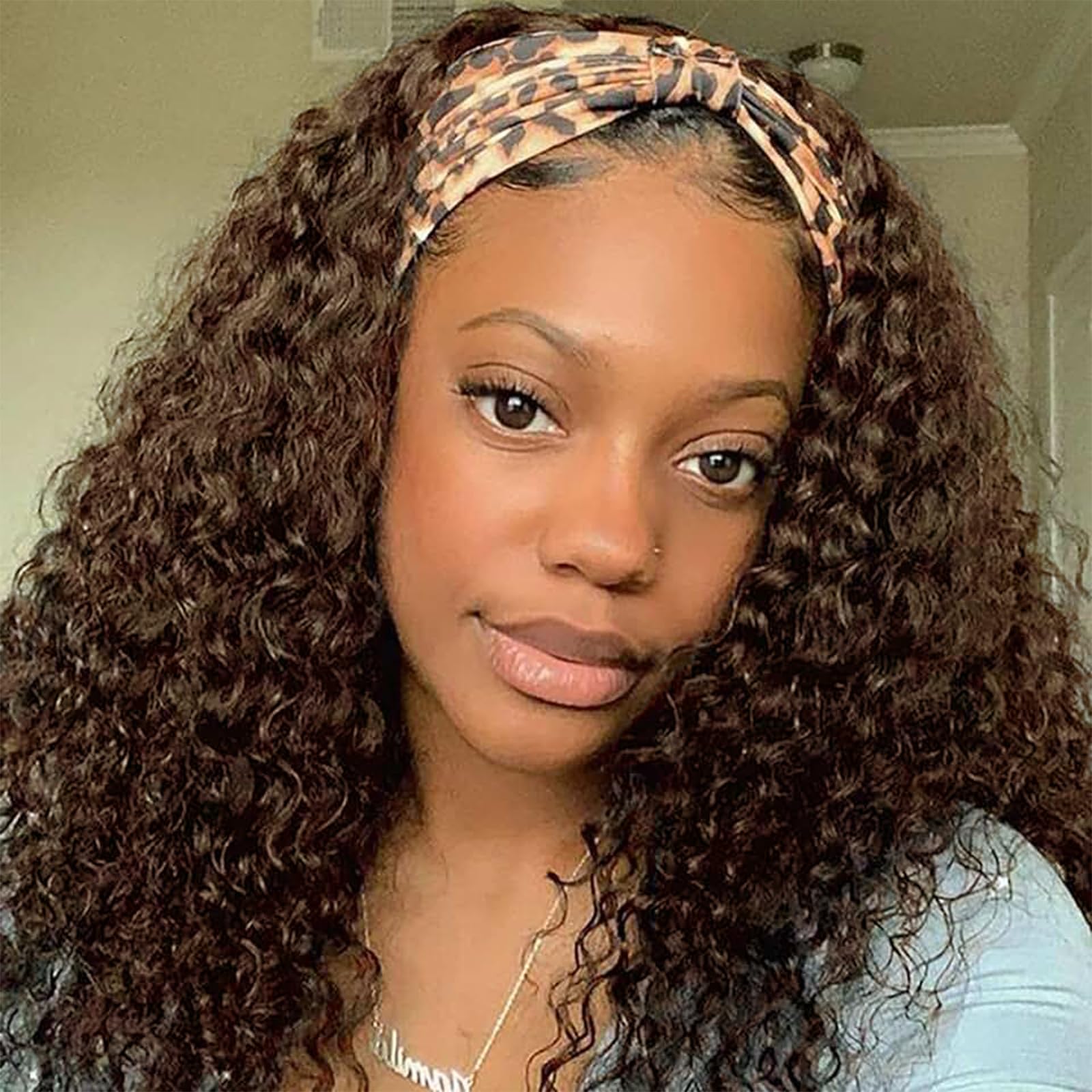 Aiterina Headband Wig Deep Wave 12 Inch Human Hair Headband Wig Curly hair Glueless Human Hair Wigs Machine Made No Lace deep Curly Headband Wigs Natural color