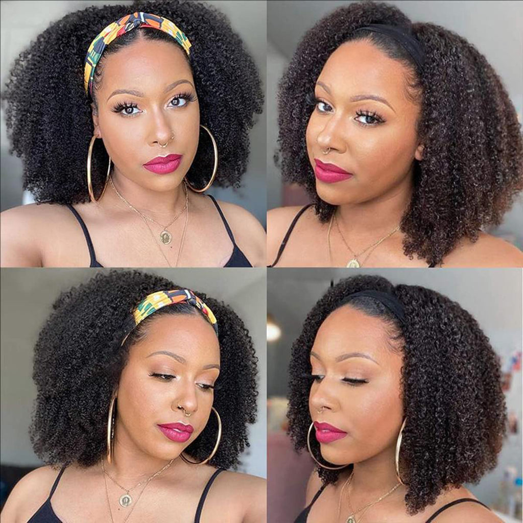 ISEE Half Wig Human Hair Glueless Wigs Upgrade 3 IN 1 Half Wig With Drawstring Seamless Clip Ins Flip Over Kinky Curly Human Hair No Glue No Lace For Women 180% Density 22 Inch