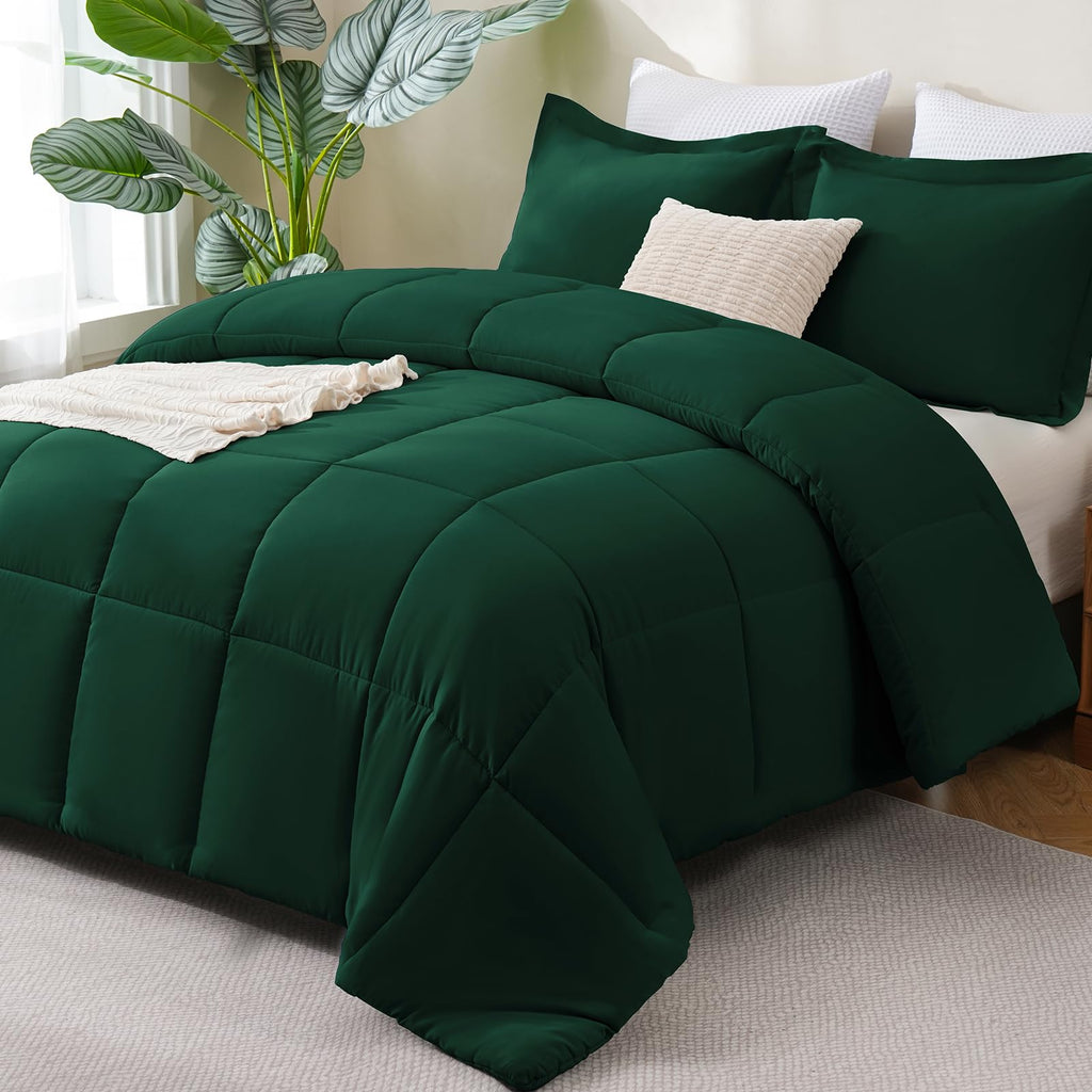 CozyLux Queen Comforter Set Black - 270GSM 3 Pieces Box Stitched Comforters Queen Size, Soft Bed Set for All Seasons, Lightweight Bedding Sets with 1 Down Alternative Comforter and 2 Pillow Shams