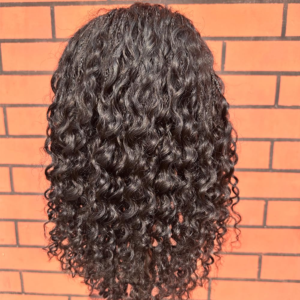 FlowerSeason Boho Box Braids Wig Full Lace Braided Wig Human Hair Square Parted Knotless Pre Pluched With Baby Hair Braided Wigs for Black Women(12 inch)