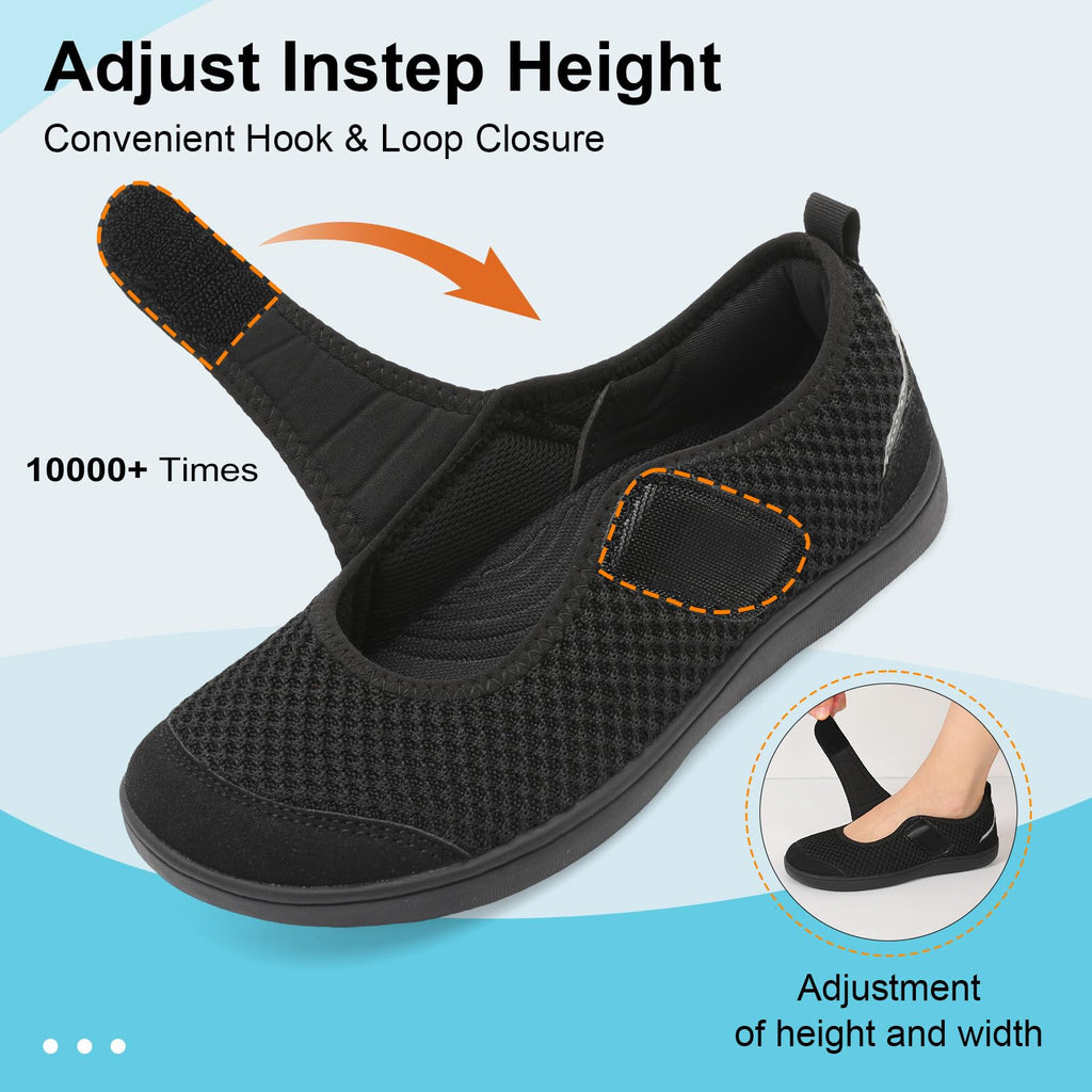 BARERUN Womens Barefoot Walking Shoes Adjustable Wide Diabetic Shoes Breathable Zero Drop Sneakers for Wide Width Arthritis Edema Feet Nursing Shoe Indoor Outdoor