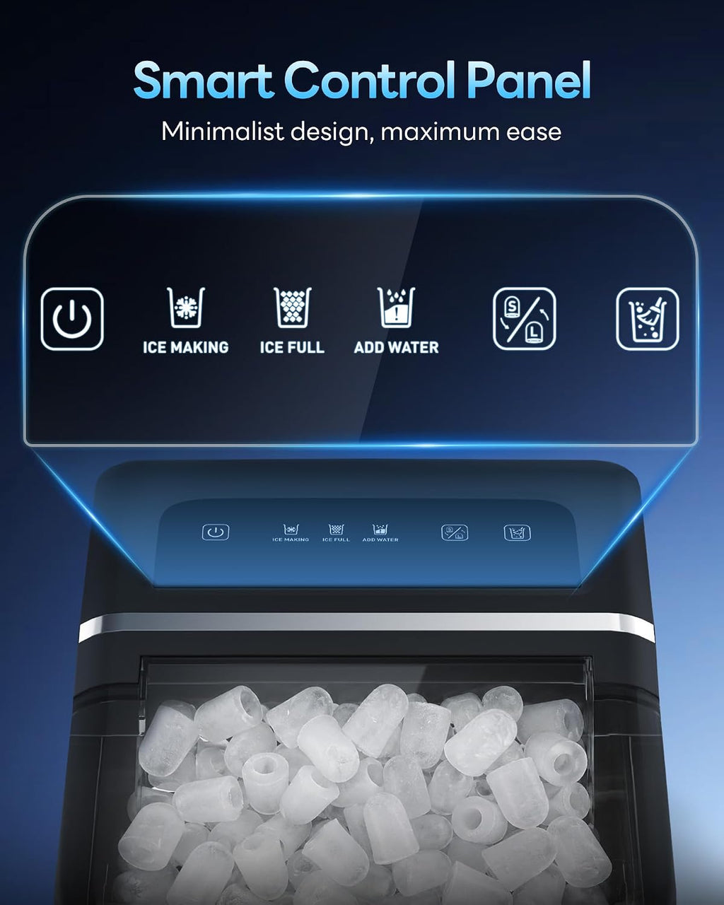 Ice Makers Countertop, 26.5Lbs/24H Ice Machine with 2 Sizes Bullet Ice, 9 Ice Cubes Release in 6 Mins, Self-Cleaning Portable Ice Maker with Ice Scoop and Basket for Home Kitchen Office Bar RV