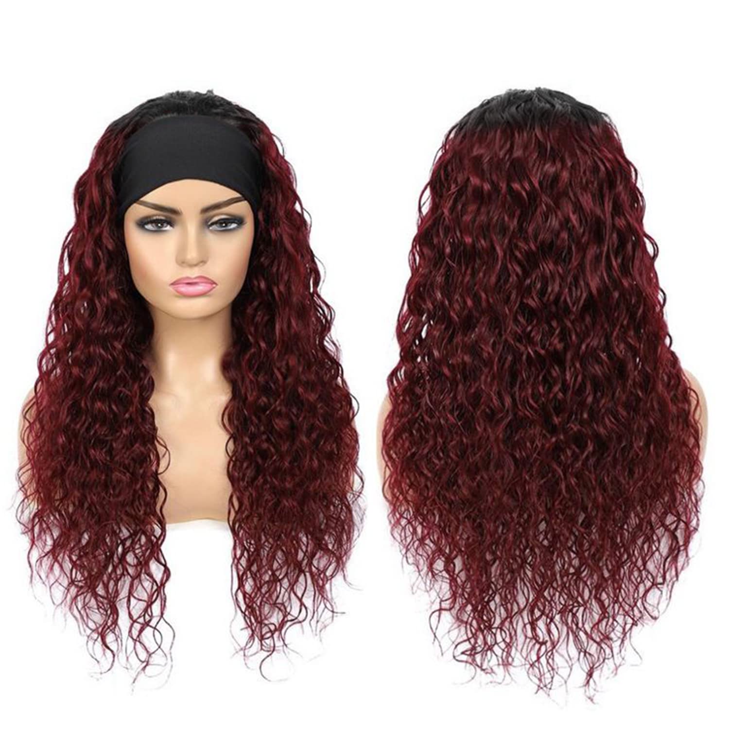 Aiterina Headband Wig Deep Wave 12 Inch Human Hair Headband Wig Curly hair Glueless Human Hair Wigs Machine Made No Lace deep Curly Headband Wigs Natural color