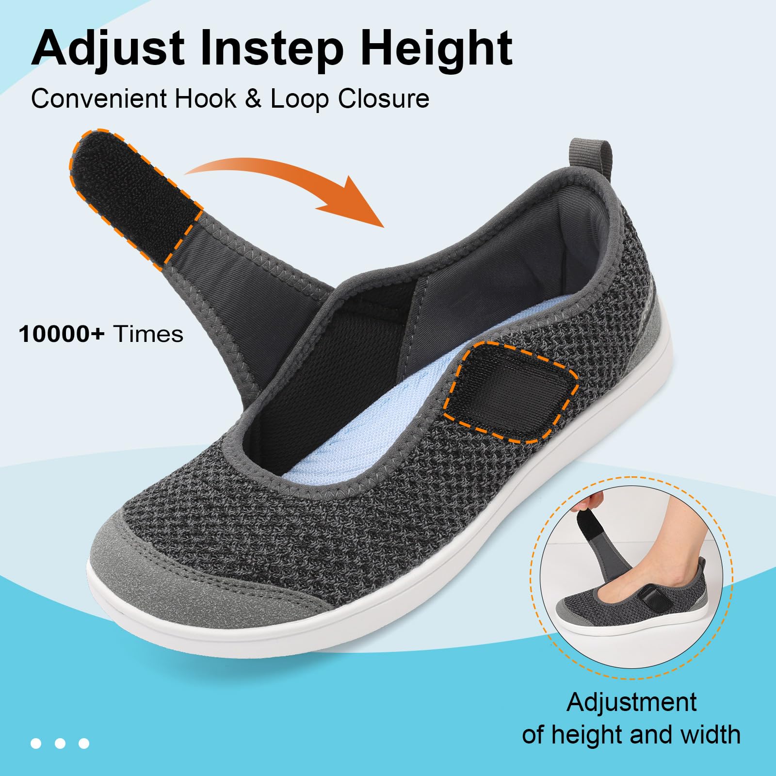 BARERUN Womens Barefoot Walking Shoes Adjustable Wide Diabetic Shoes Breathable Zero Drop Sneakers for Wide Width Arthritis Edema Feet Nursing Shoe Indoor Outdoor