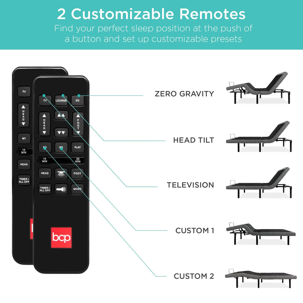 Best Choice Products Ergonomic Queen Size Adjustable Bed Frame, Electric Base w/Wireless Remote Control, Nightlight, Massager, 2 USB Ports