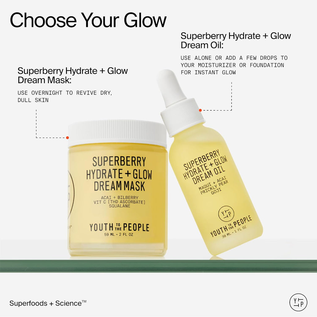 Youth To The People Superberry Dream Mask - Hydrate + Glow Face Moisturizer | Vitamin C Brightening Night Cream - Antioxidant-Rich Hydration, Radiant Glow, For Dry/Dull Skin, Uneven Tone, Non-comedogenic