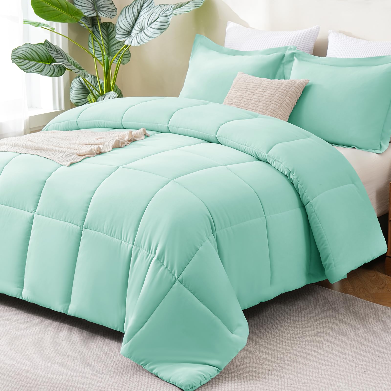 CozyLux Queen Comforter Set Black - 270GSM 3 Pieces Box Stitched Comforters Queen Size, Soft Bed Set for All Seasons, Lightweight Bedding Sets with 1 Down Alternative Comforter and 2 Pillow Shams