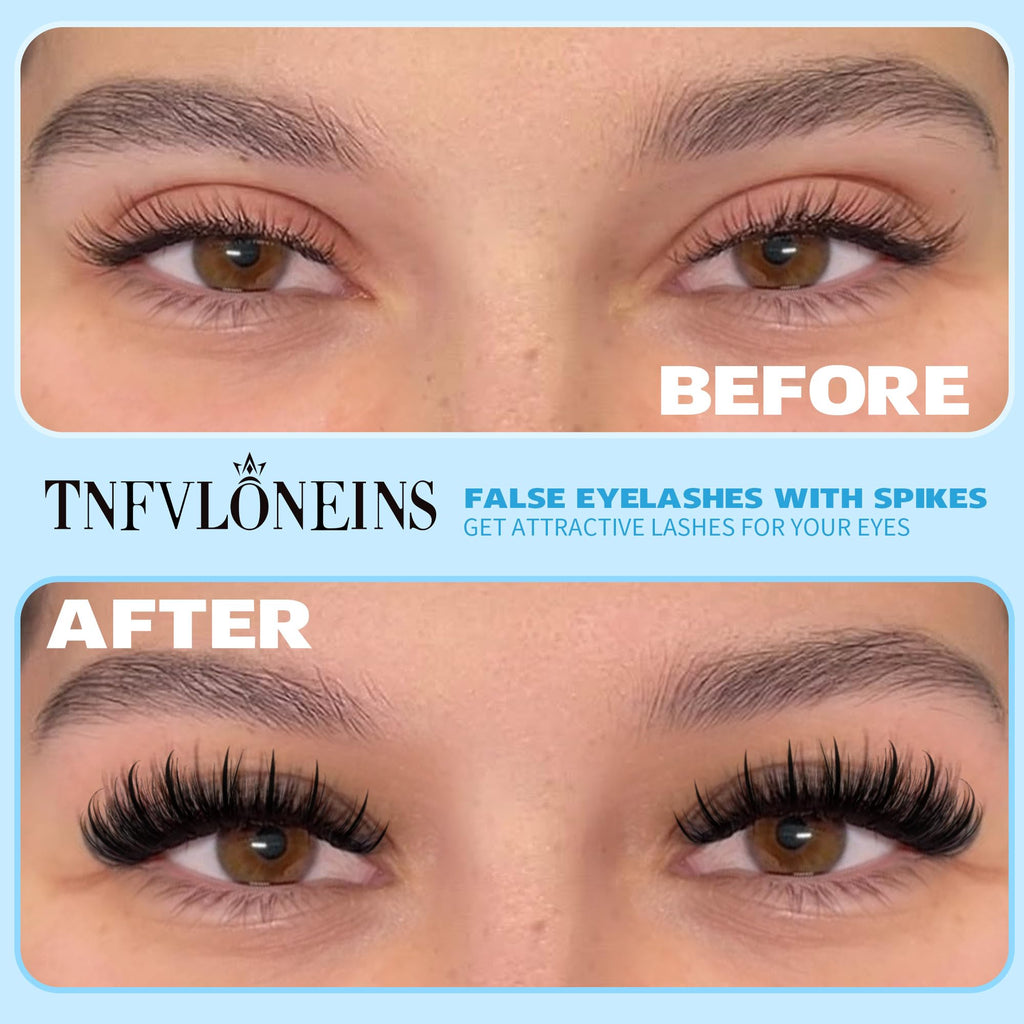 Mink Lashes Fluffy False Eyelashes Natural Look 14-17mm Cat Eye Lashes Pack, 5D Wispy Curly Fake Lashes by TNFVLONEINS - 21 Pairs 3 Styles