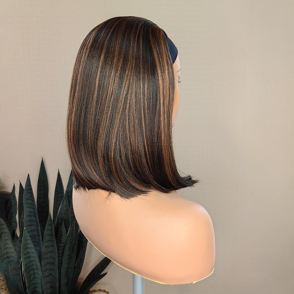Long Wavy Headband Wig for Women Black Wigs with Brown Blonde Highlight 200% Denisty Headband Wigs Put On and Go Glueless Wig Long Synthetic Wig for Women Party Daliy Use